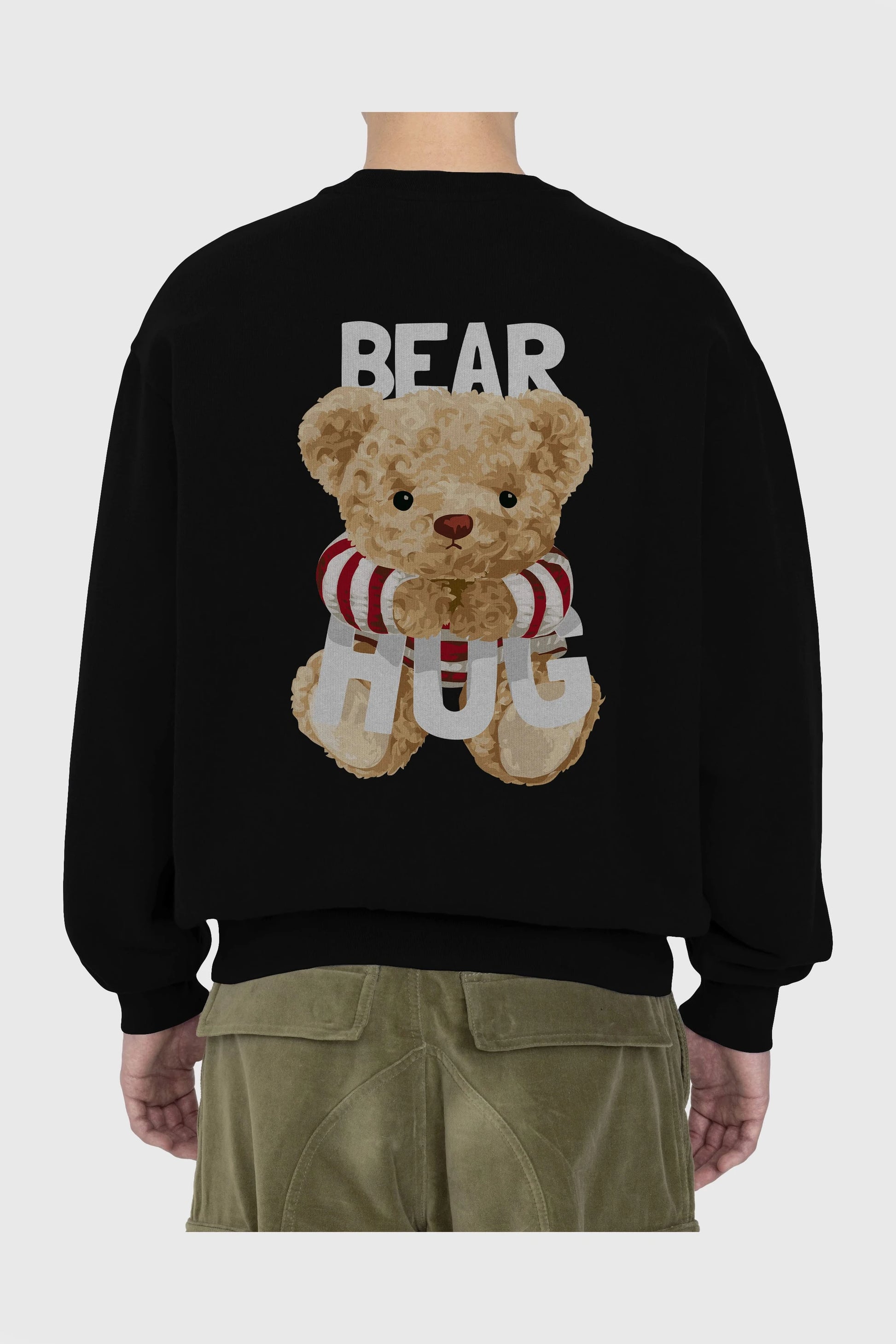 Teddy Bear Hug Arka Baskılı Oversize Sweatshirt Erkek Kadın Unisex