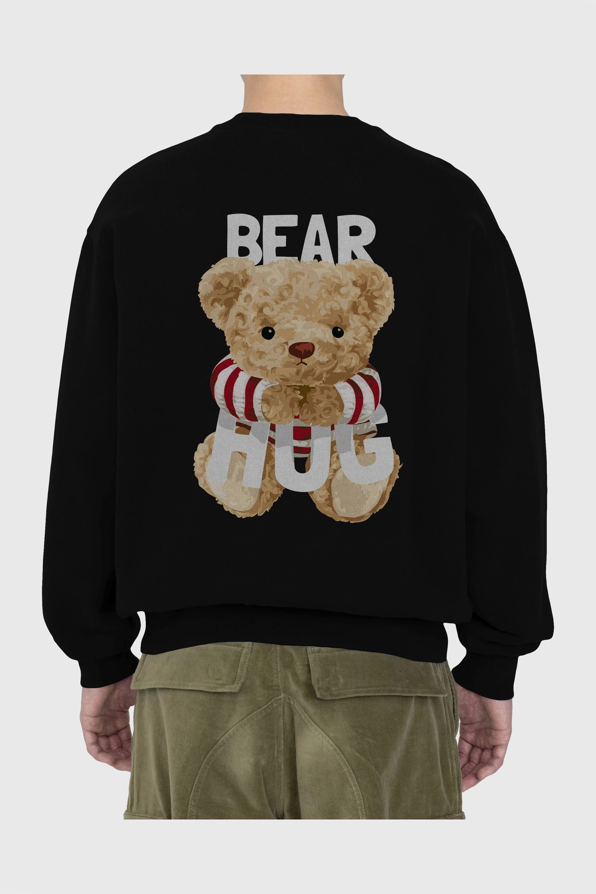 Teddy Bear Hug Arka Baskılı Oversize Sweatshirt Erkek Kadın Unisex