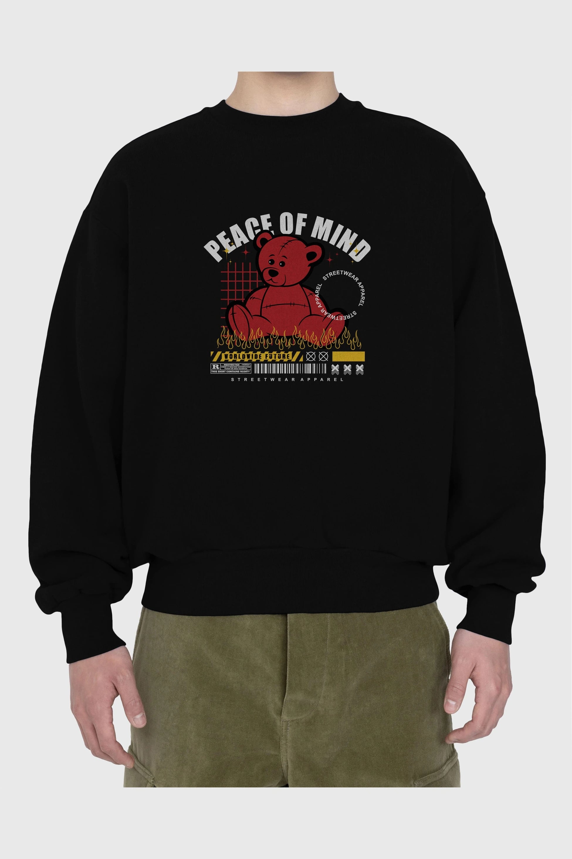 Teddy Bear Peace of Mind Ön Baskılı Oversize Sweatshirt Erkek Kadın Unisex