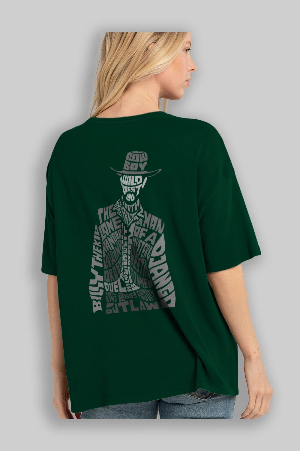 Cowboy Arka Baskılı Oversize t-shirt %100 pamuk Erkek Kadın Unisex