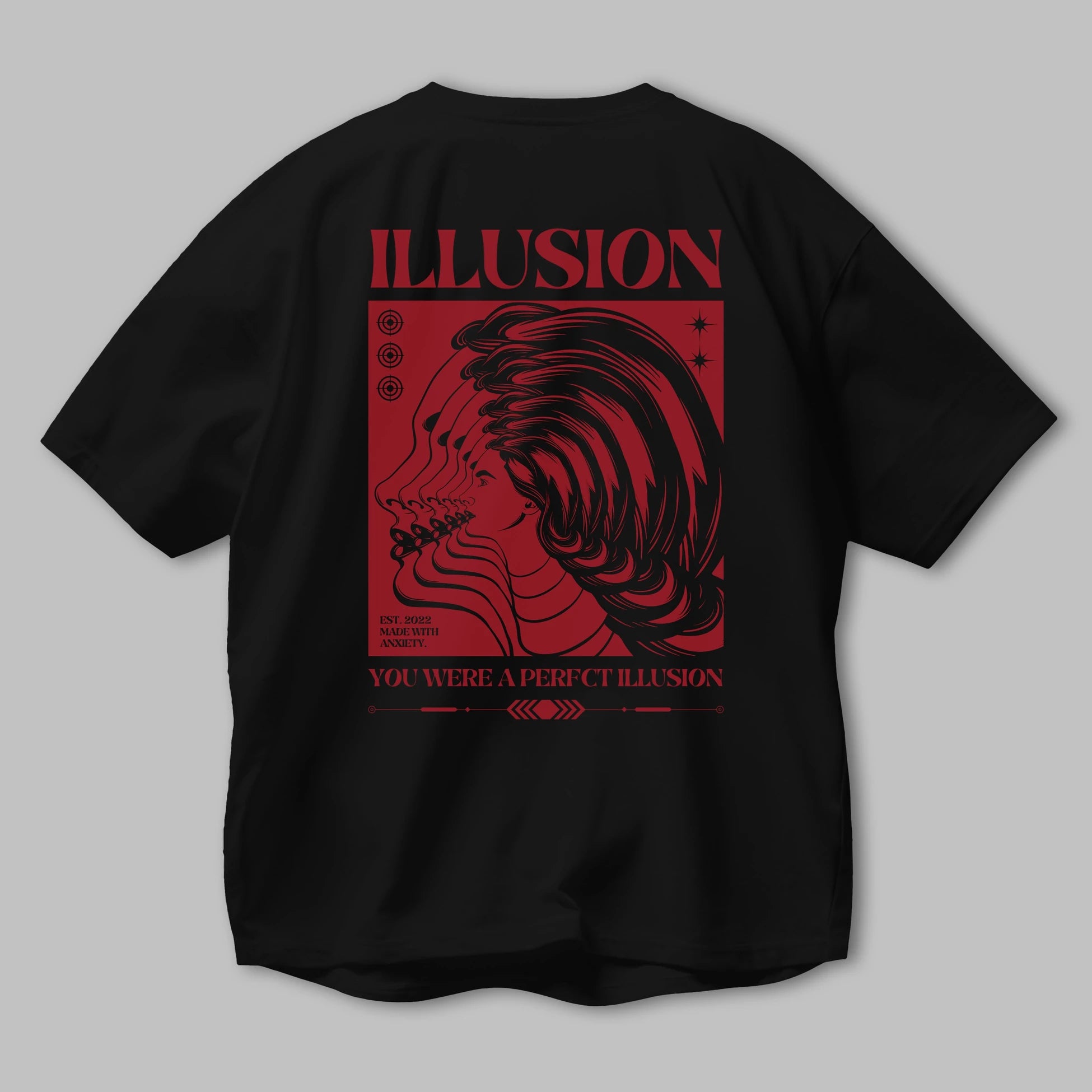 Illusion Streetwear Arka Baskılı Oversize t-shirt Erkek Kadın Unisex