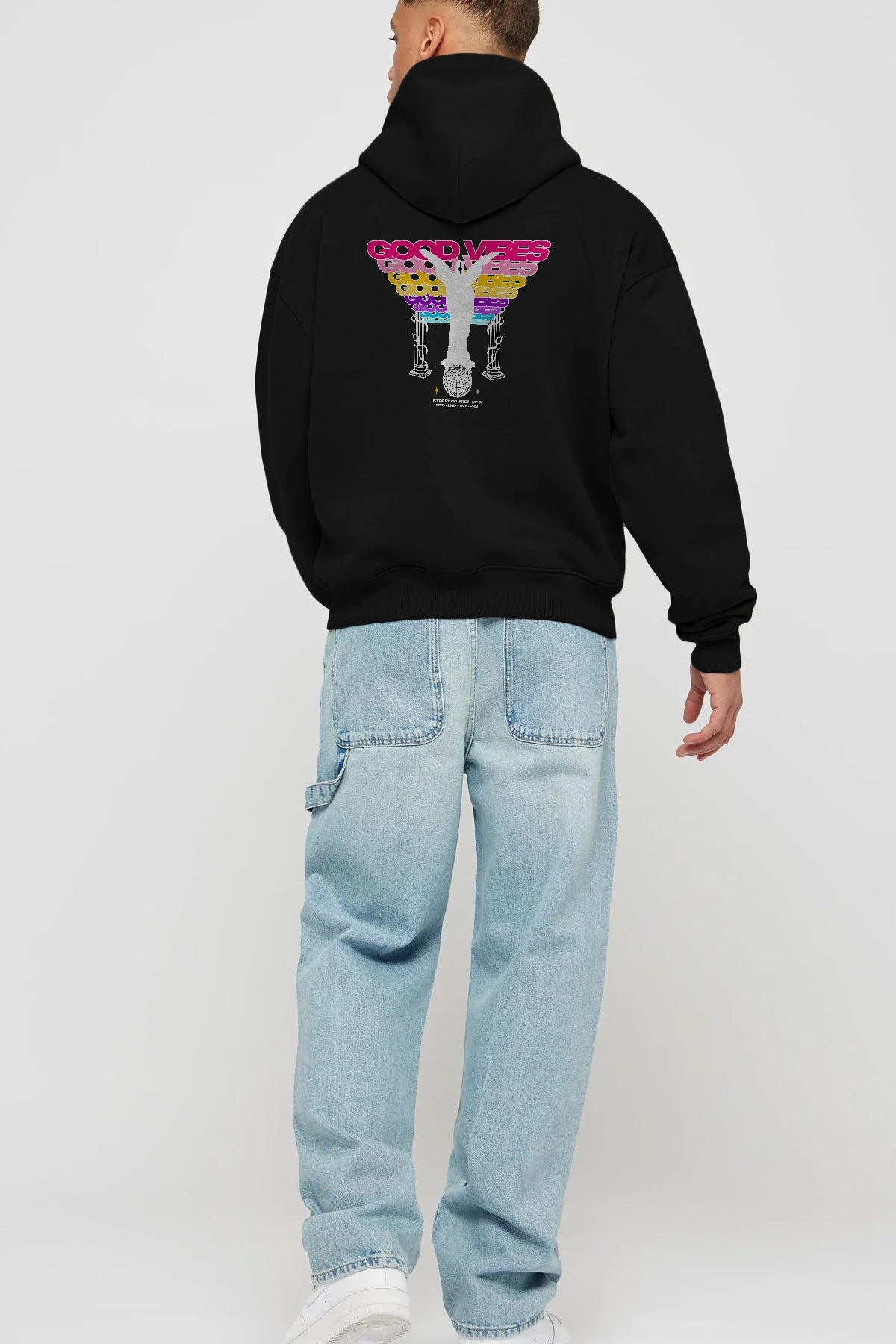 Good Vibes Arka Baskılı Hoodie Oversize Kapüşonlu Sweatshirt Erkek Kadın Unisex