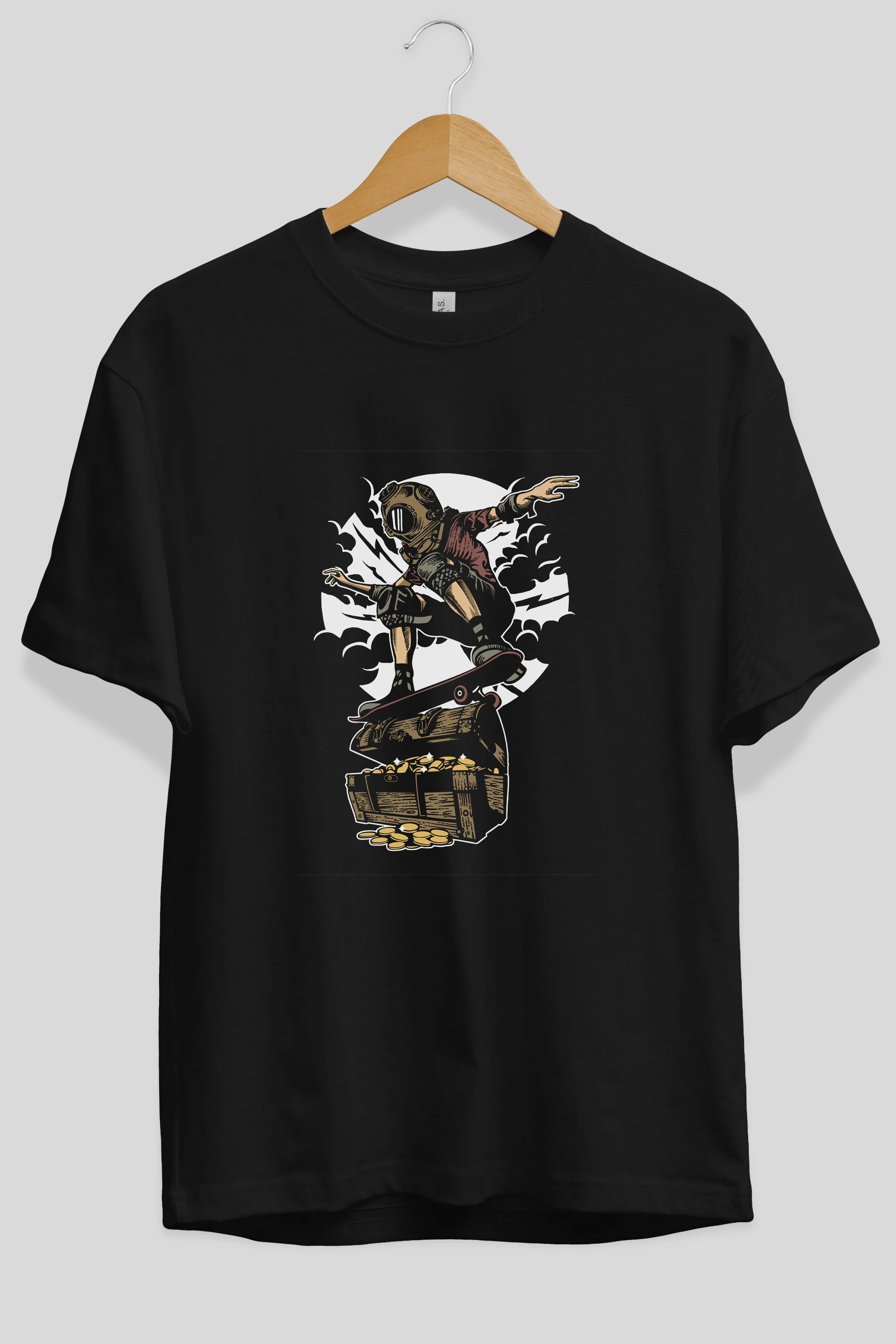 Diver Skater Treasure Ön Baskılı Oversize t-shirt Erkek Kadın Unisex %100 Pamuk tişort