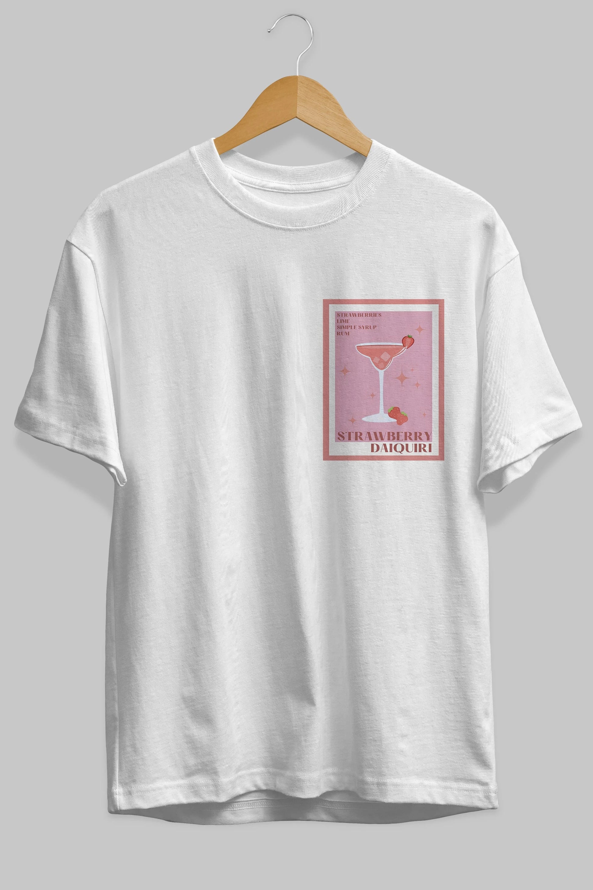 Strawberry Daiquiri Ön Sol Baskılı Oversize t-shirt Erkek Kadın Unisex %100 Pamuk Bisiklet Yaka tişort