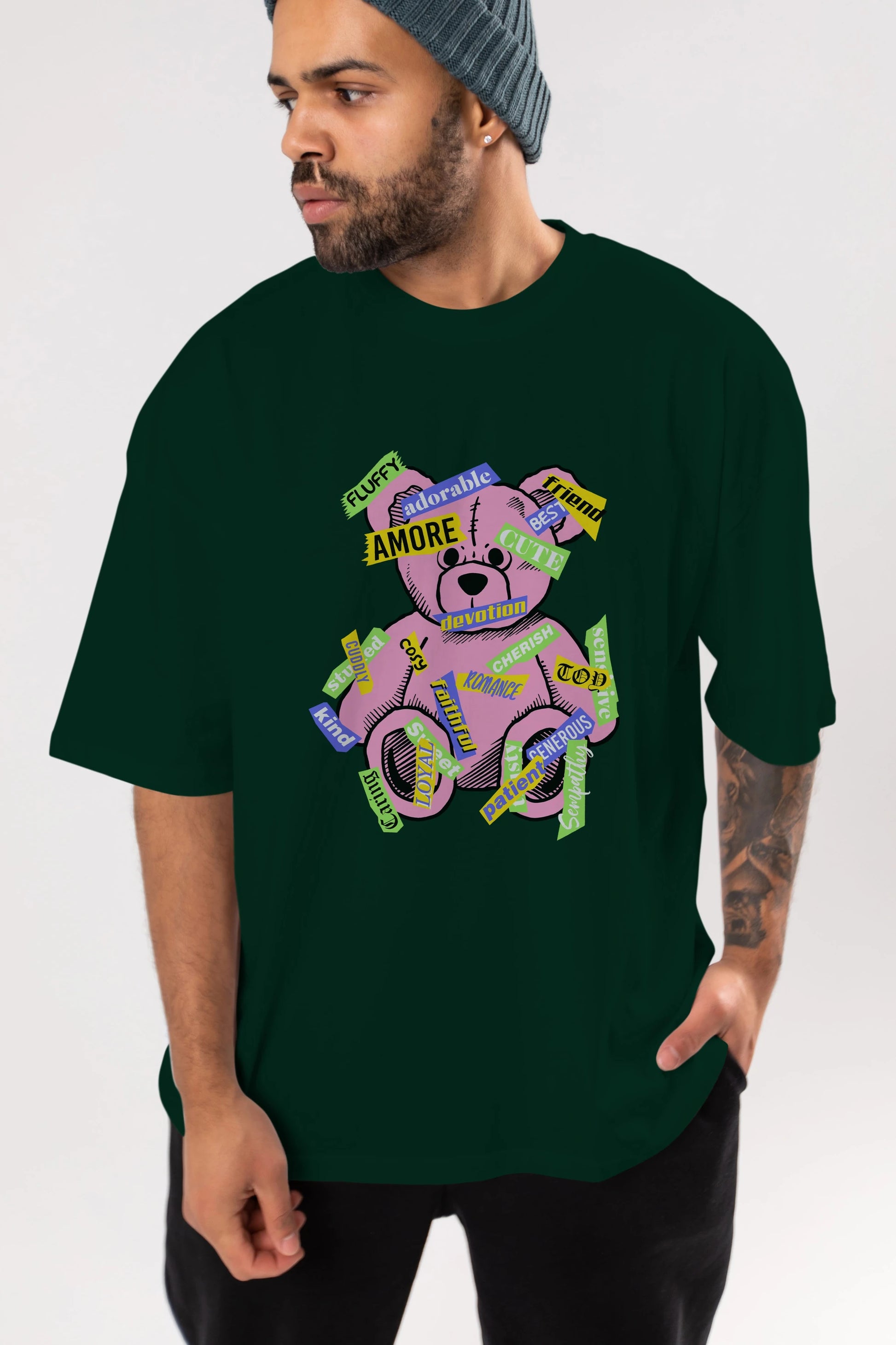Teddy Bear Cute Ön Baskılı Oversize t-shirt Erkek Kadın Unisex