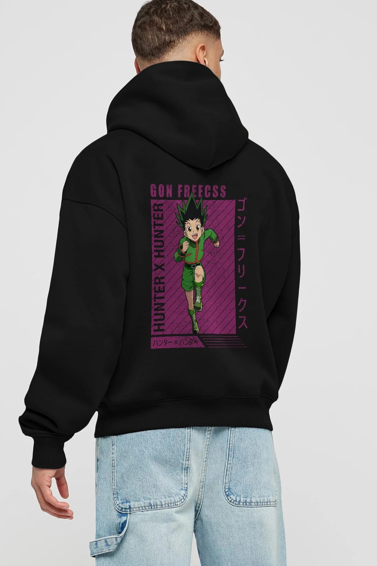 Gon Freecss HUNTER X HUNTER 3 Anime Arka Baskılı Hoodie Oversize Kapüşonlu Sweatshirt Erkek Kadın Unisex