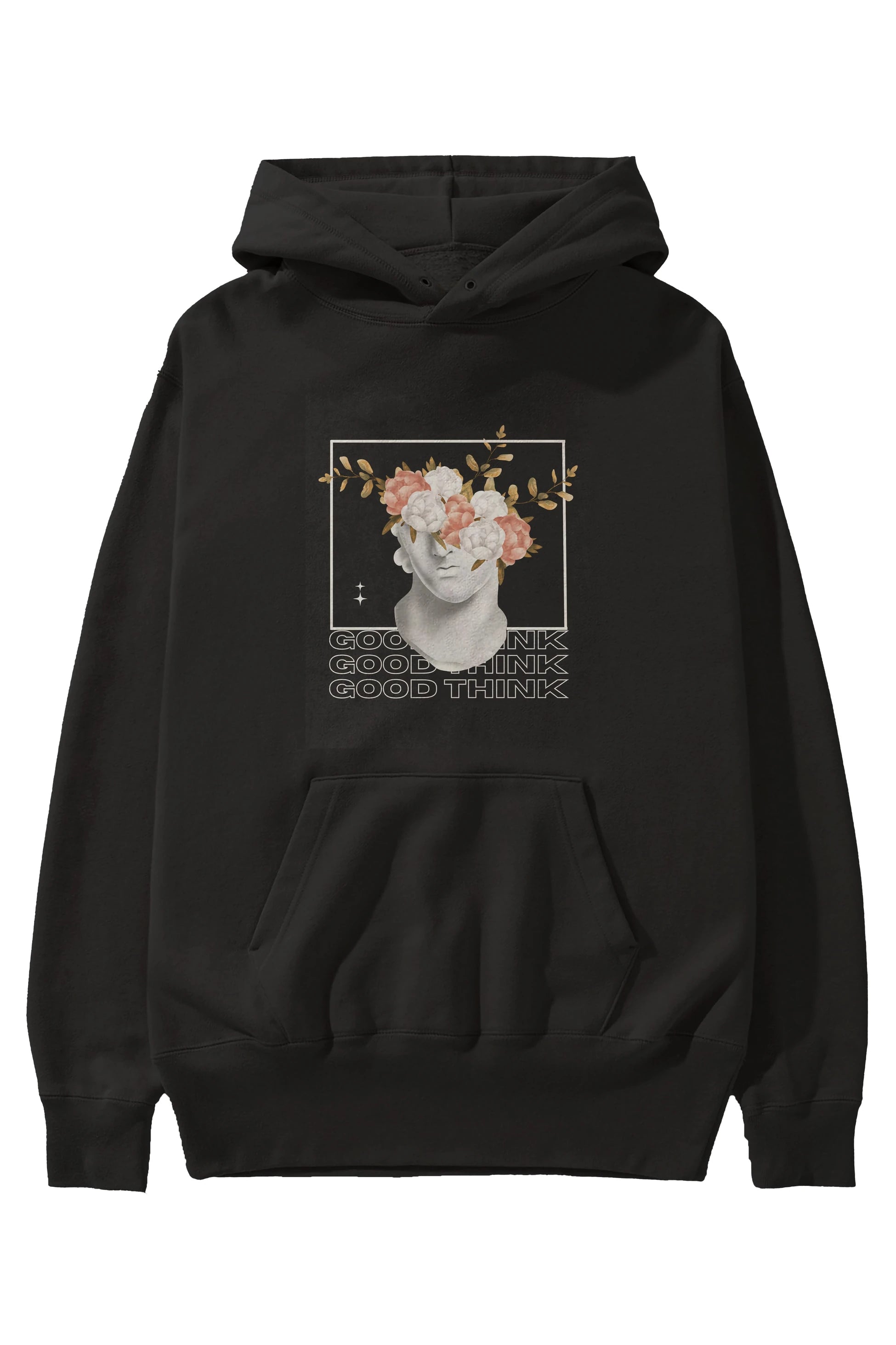 Good Think Yazılı Ön Baskılı Oversize Hoodie Kapüşonlu Sweatshirt Erkek Kadın Unisex