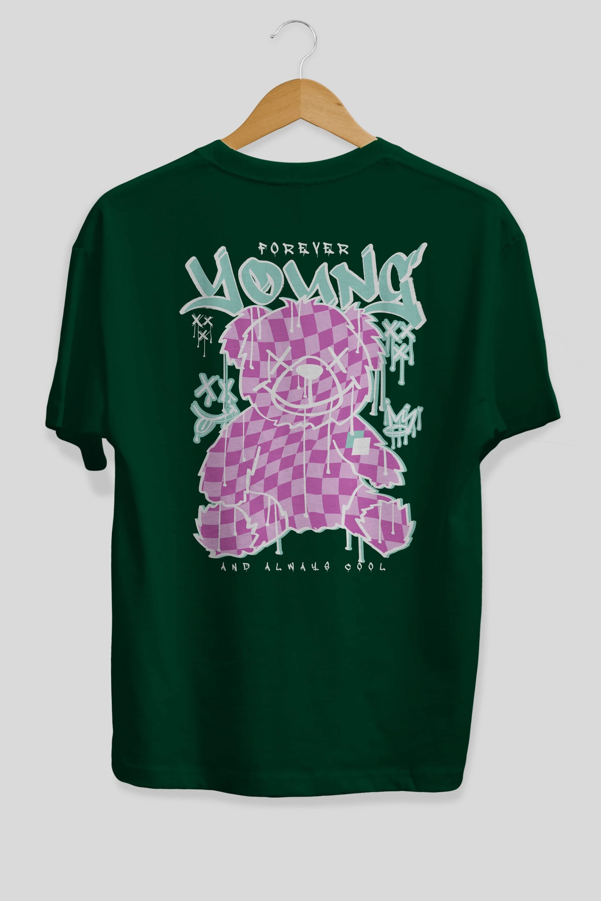 Young and Always Cool Bear Arka Baskılı Oversize t-shirt Erkek Kadın Unisex