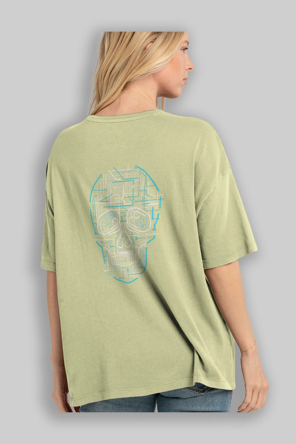 Electric Skull Arka Baskılı Oversize t-shirt %100 pamuk Erkek Kadın Unisex