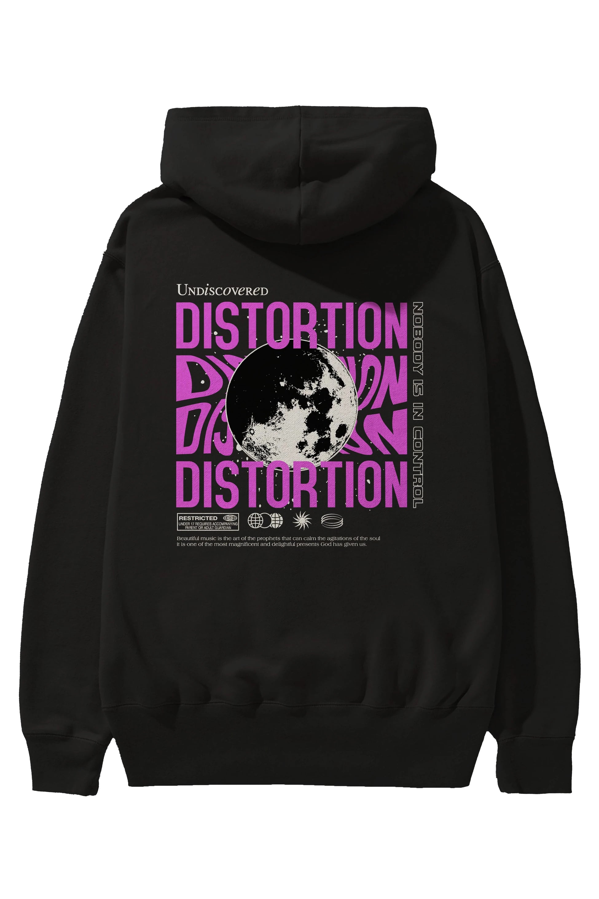 Distortion Arka Baskılı Hoodie Oversize Kapüşonlu Sweatshirt Erkek Kadın Unisex