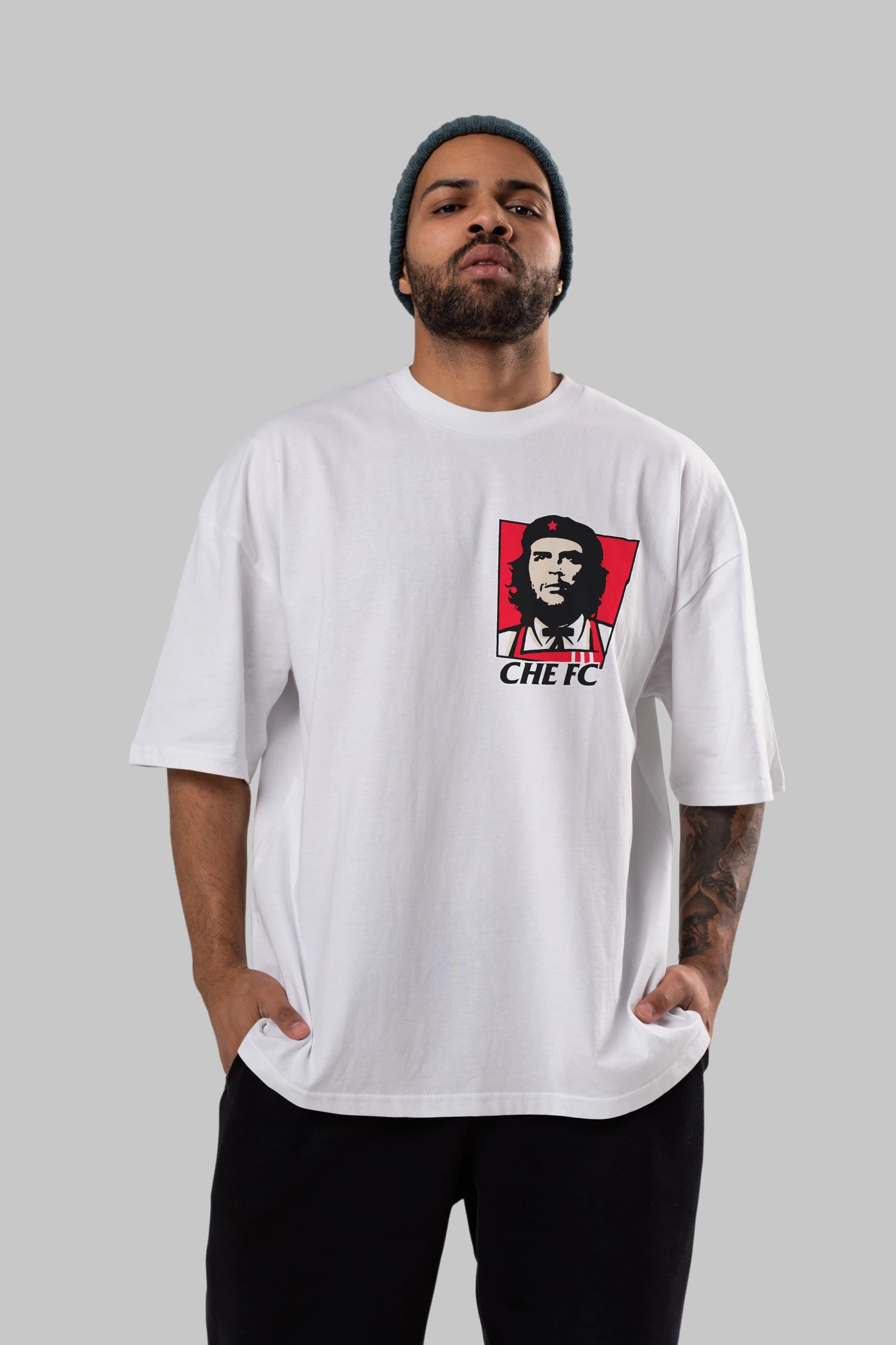 Che FC Ön Sol Baskılı Oversize t-shirt Erkek Kadın Unisex %100 Pamuk Bisiklet Yaka tişort
