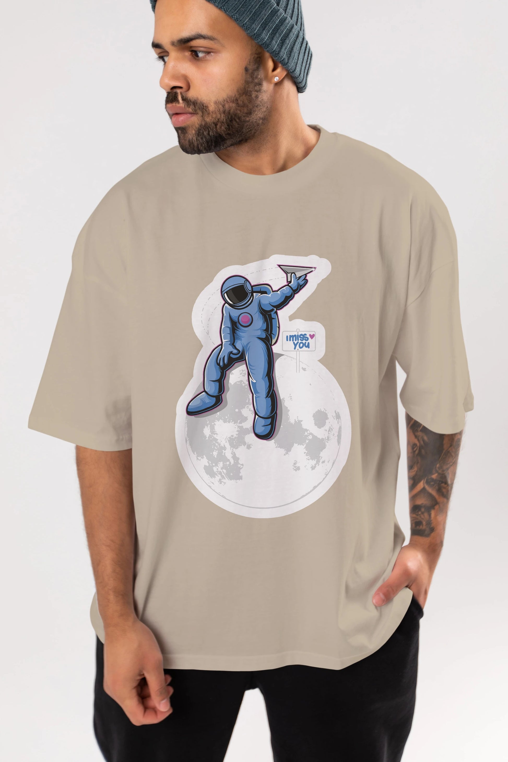 Astro Missing Earth Sticker Ön Baskılı Oversize t-shirt Erkek Kadın Unisex
