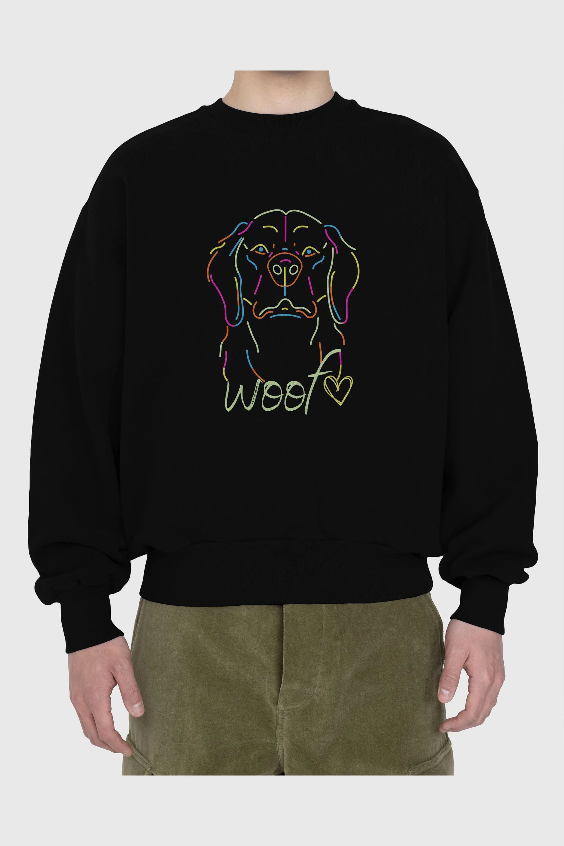 Neon Dog Ön Baskılı Oversize Sweatshirt Erkek Kadın Unisex