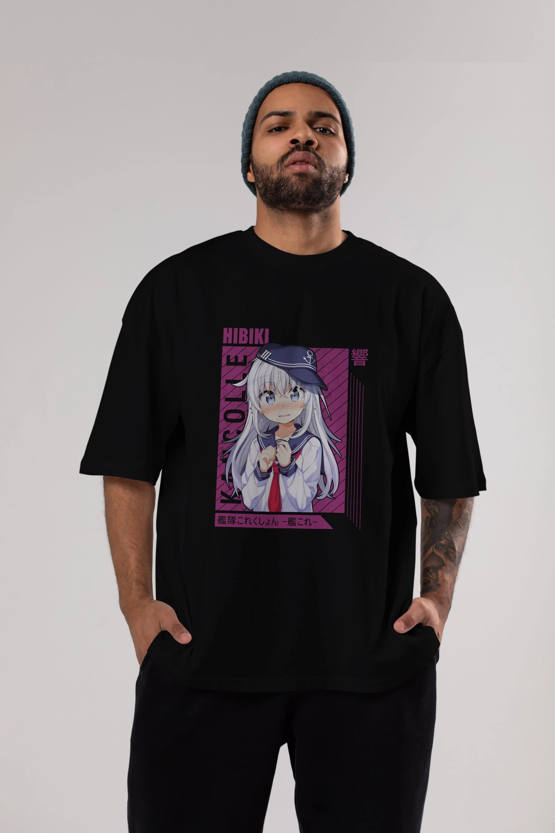 Hibiki 4 Anime Ön Baskılı Oversize t-shirt %100 pamuk Erkek Kadın Unisex