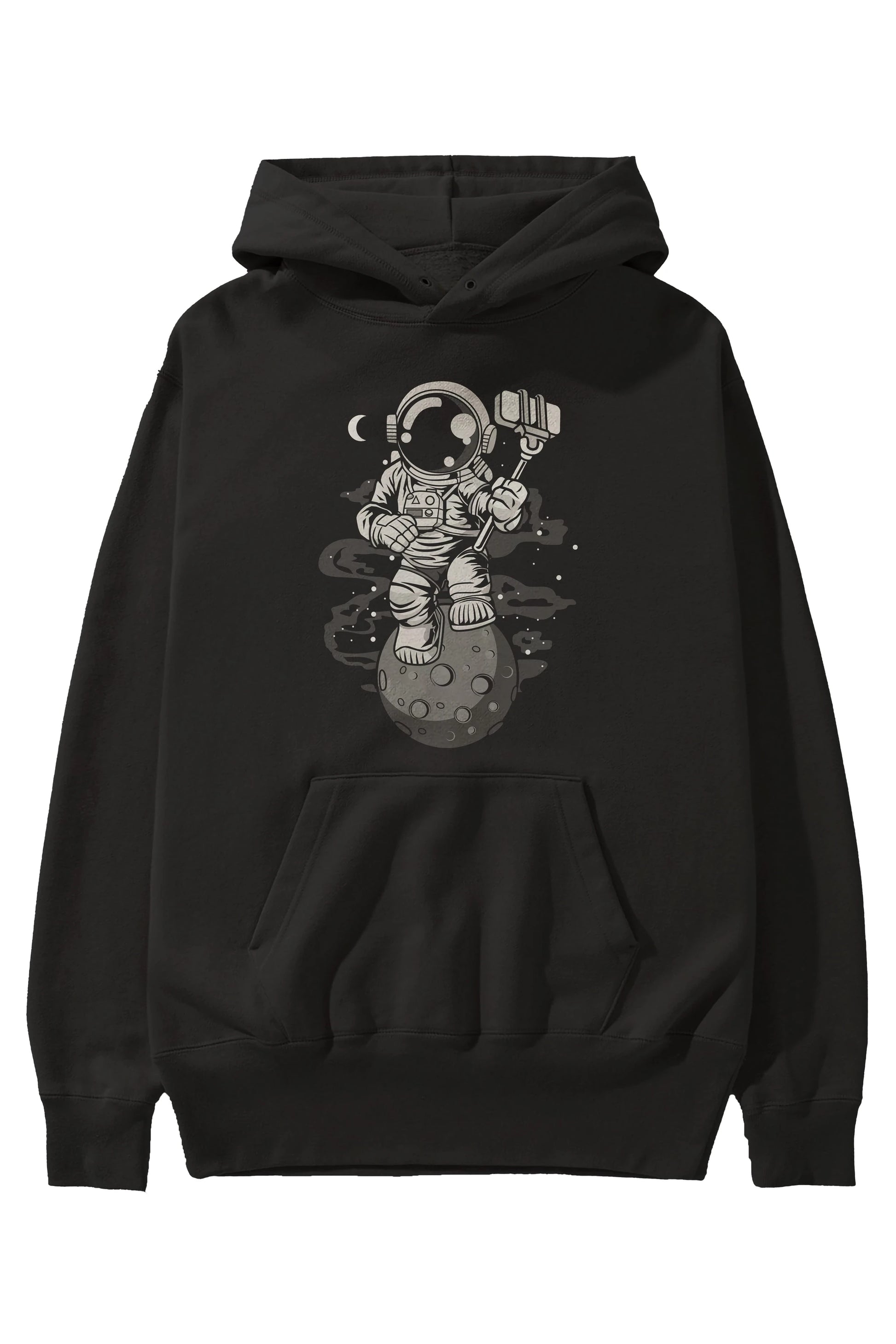Astronaut Selfie Ön Baskılı Hoodie Oversize Kapüşonlu Sweatshirt Erkek Kadın Unisex