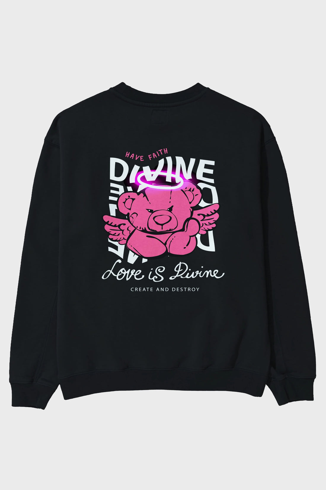 Love is Divine Bear Arka Baskılı Oversize Sweatshirt Erkek Kadın Unisex