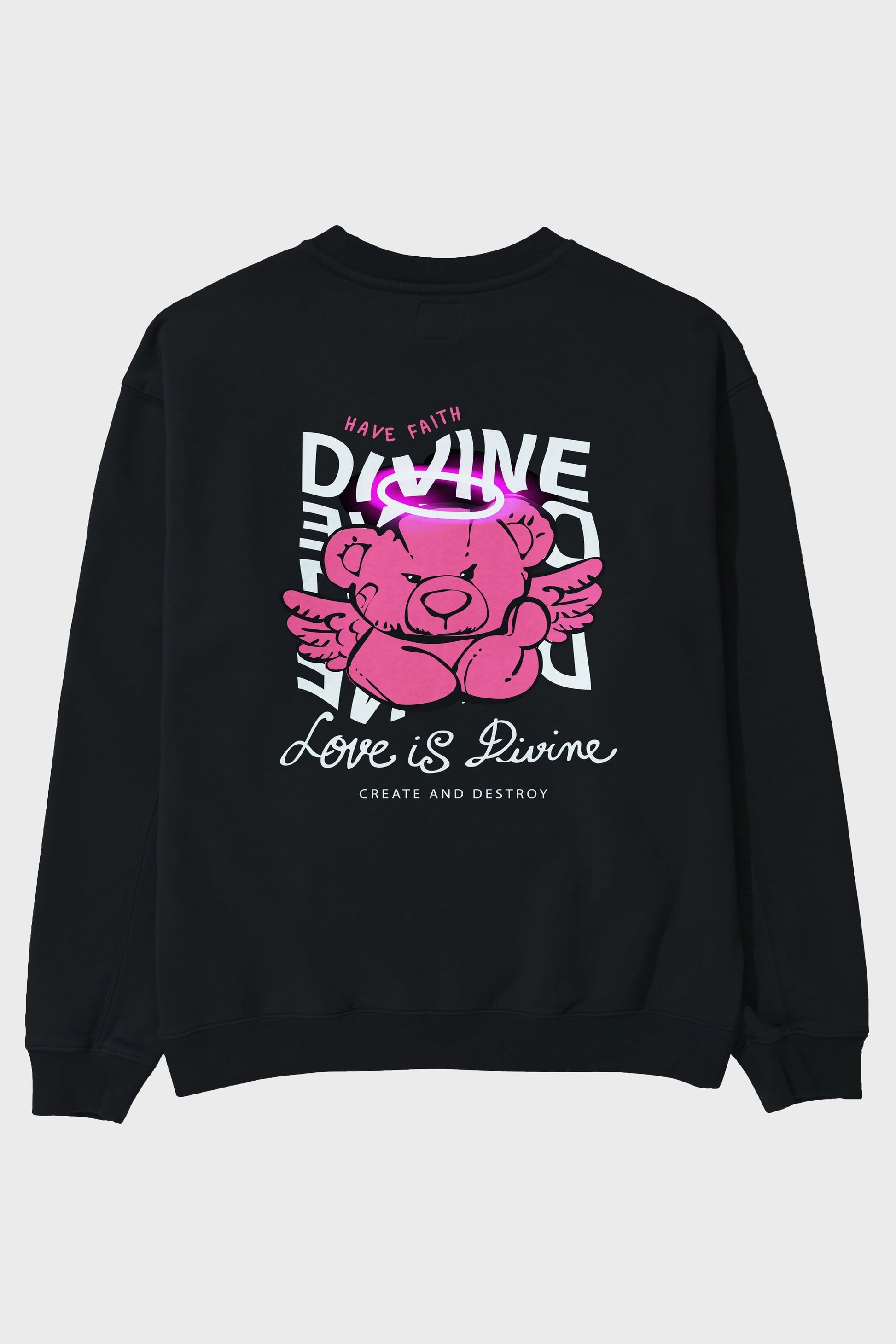 Love is Divine Bear Arka Baskılı Oversize Sweatshirt Erkek Kadın Unisex