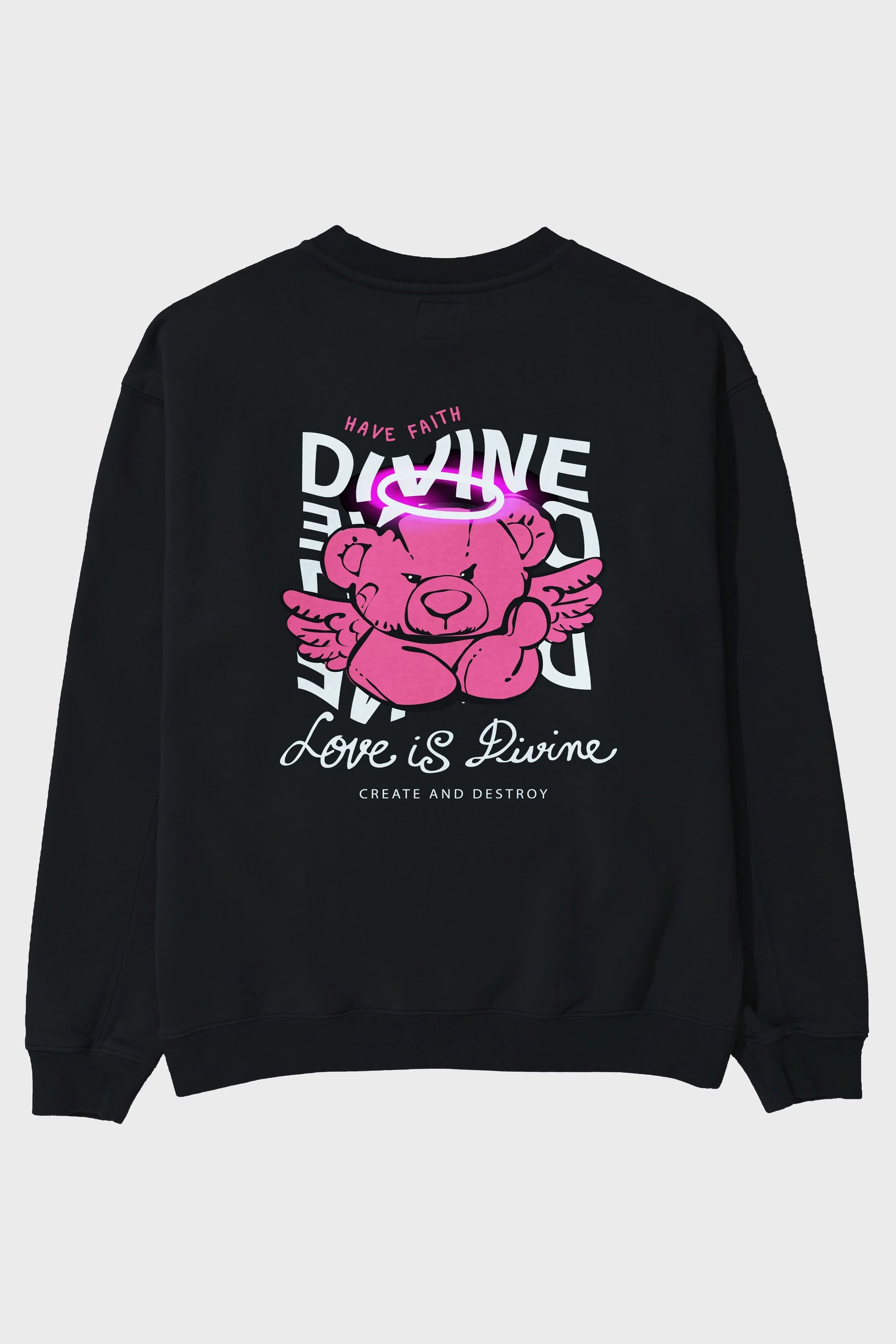Love is Divine Bear Arka Baskılı Oversize Sweatshirt Erkek Kadın Unisex