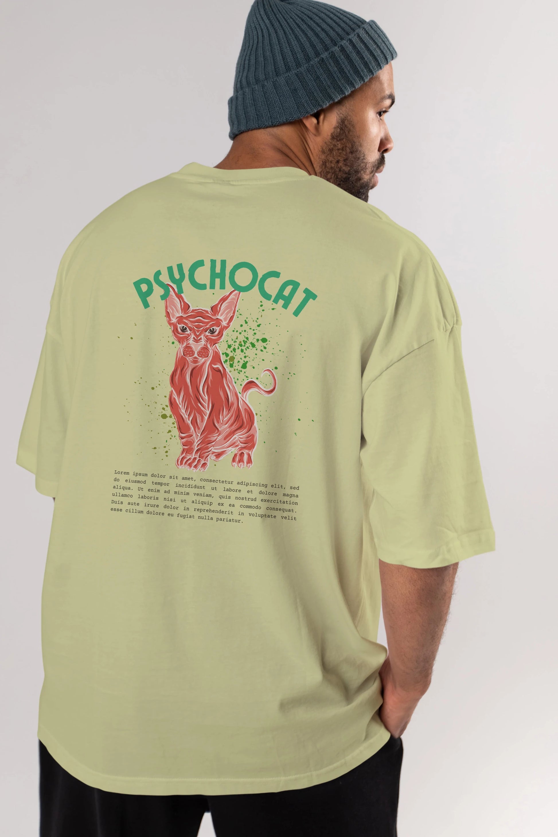 Psychocat Arka Baskılı Oversize t-shirt Erkek Kadın Unisex