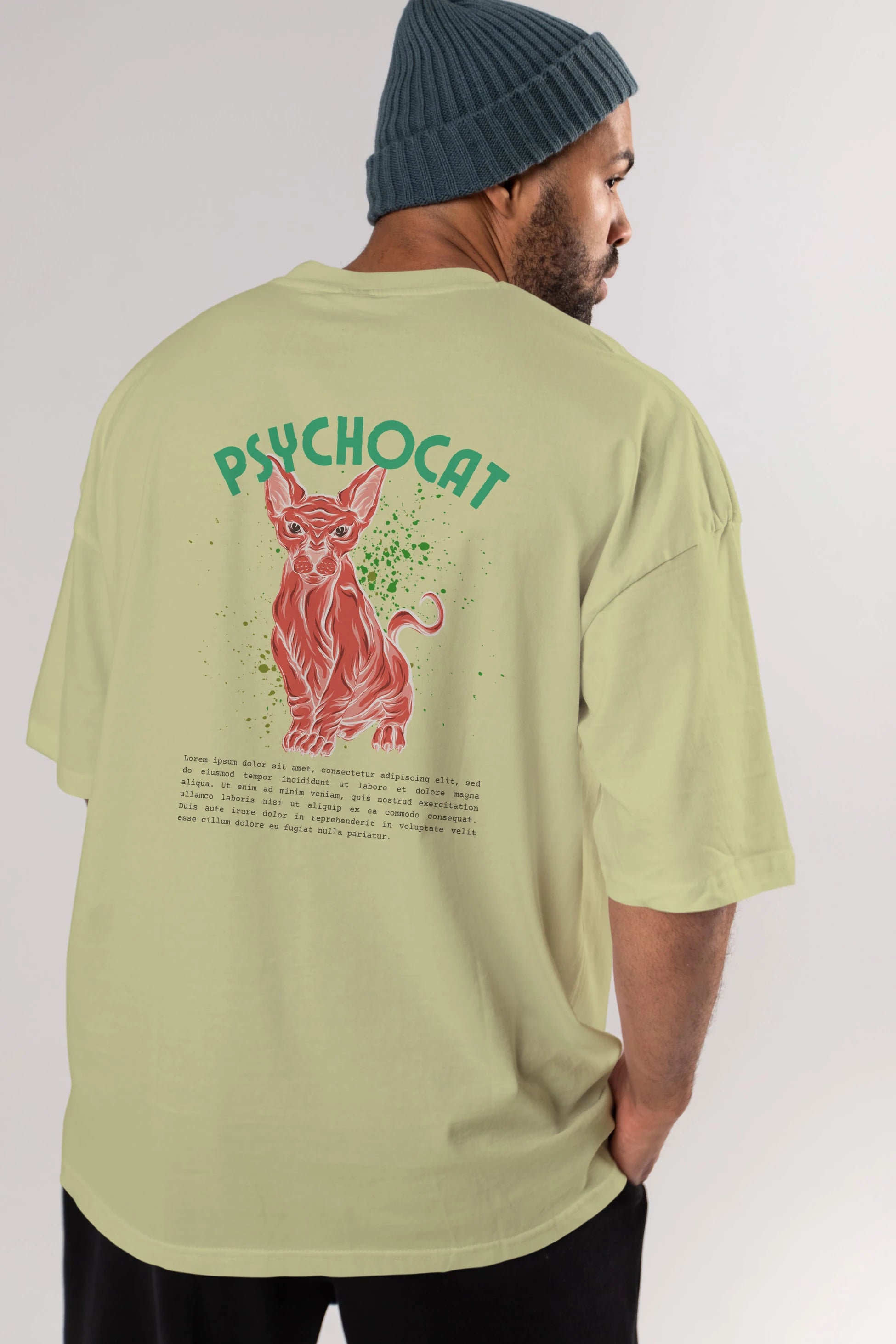Psychocat Arka Baskılı Oversize t-shirt Erkek Kadın Unisex