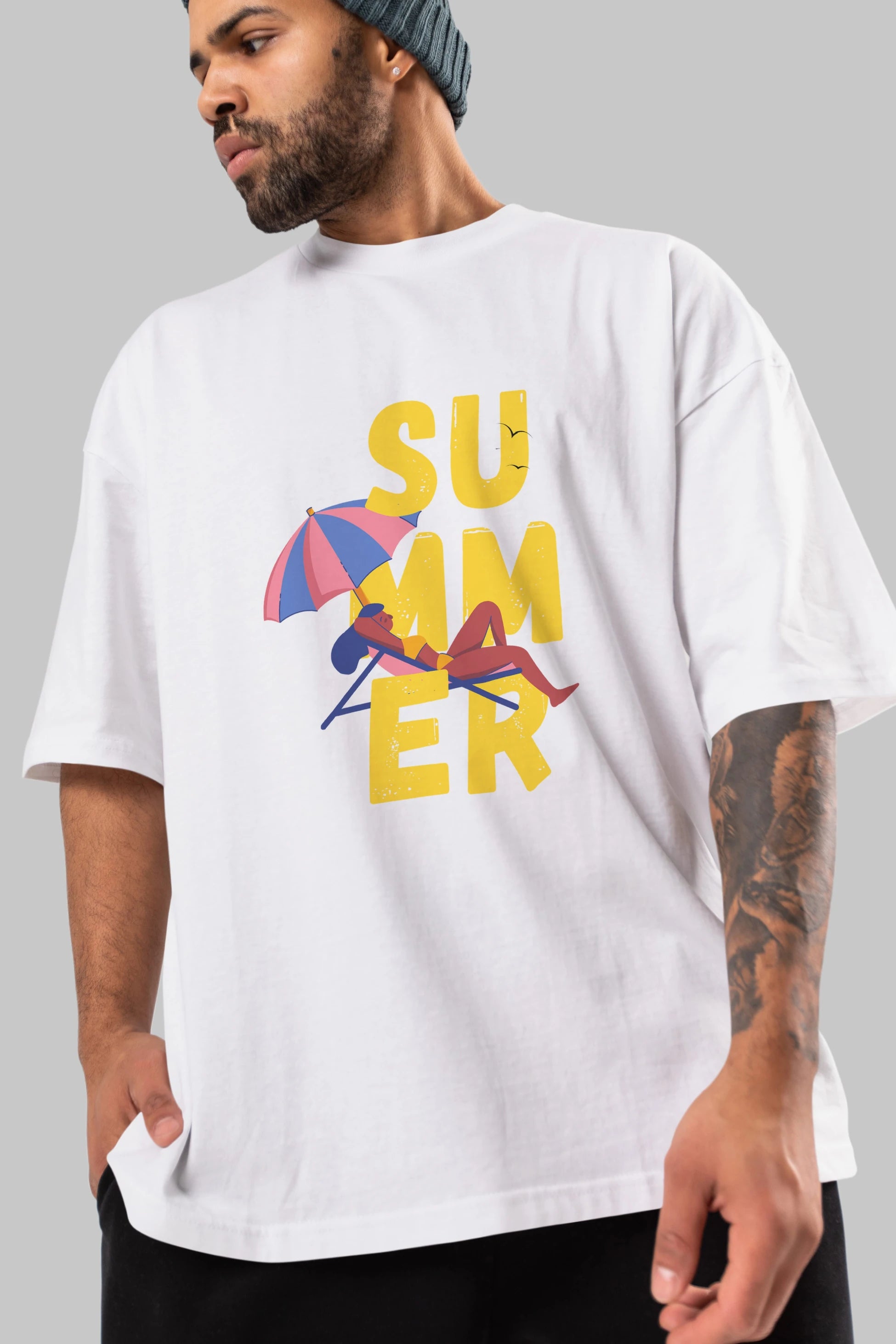 Summer Yazılı Ön Baskılı Oversize t-shirt Erkek Kadın Unisex