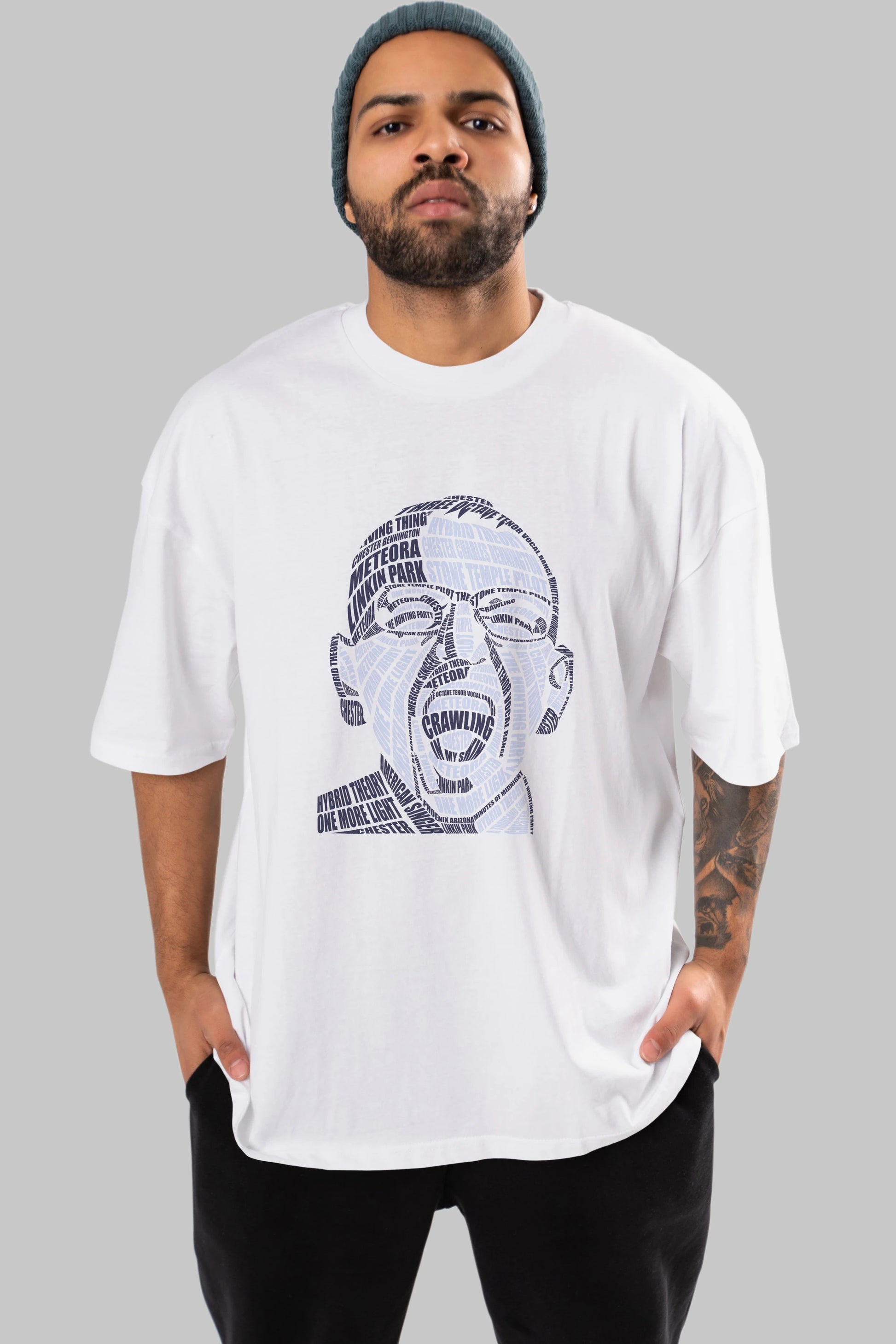 Chester Bennington Calligram Ön Baskılı Oversize t-shirt %100 pamuk Erkek Kadın Unisex