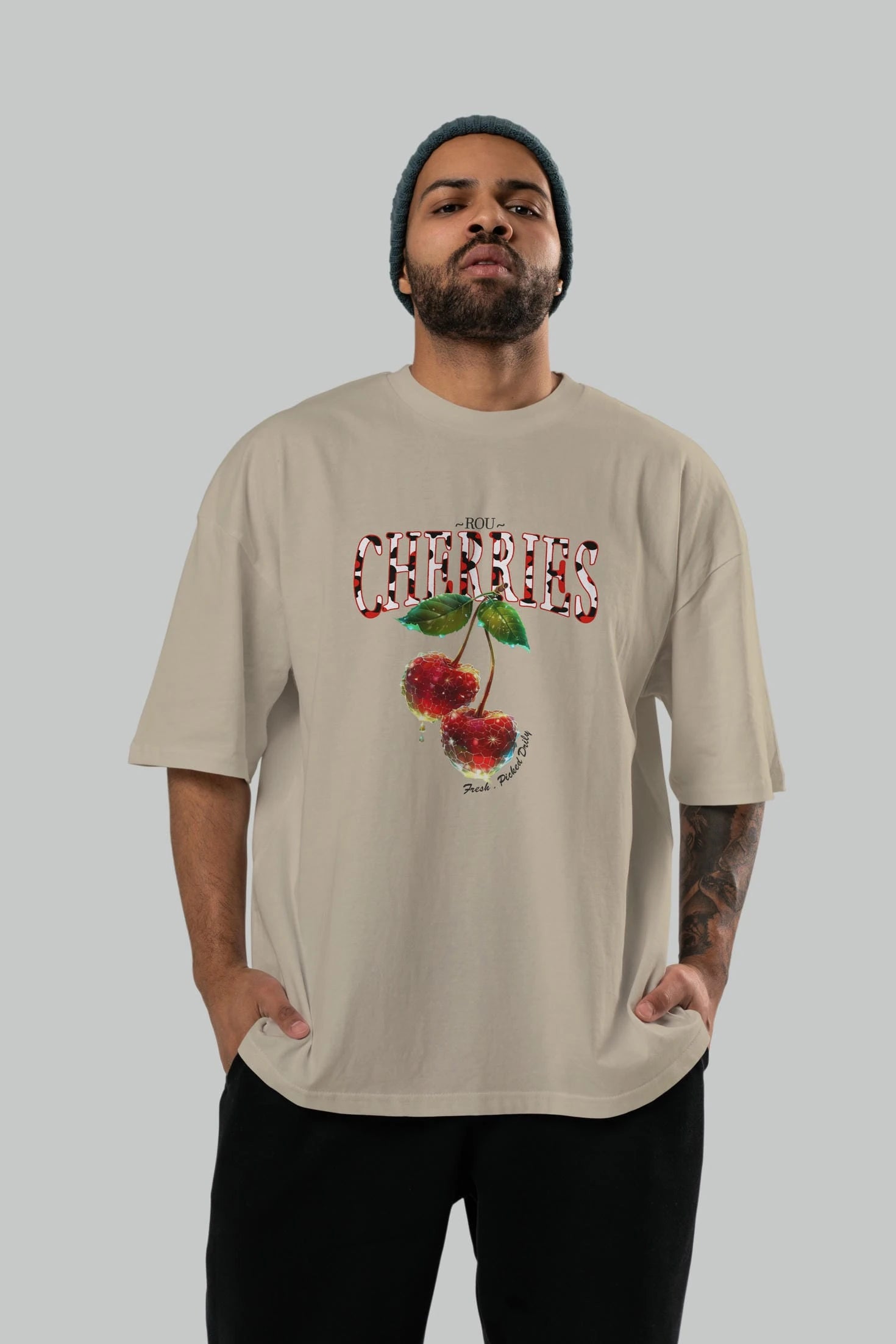 Cherry Cherries 7 Ön Baskılı Oversize t-shirt Erkek Kadın Pamuk Bisiklet Yaka tişort
