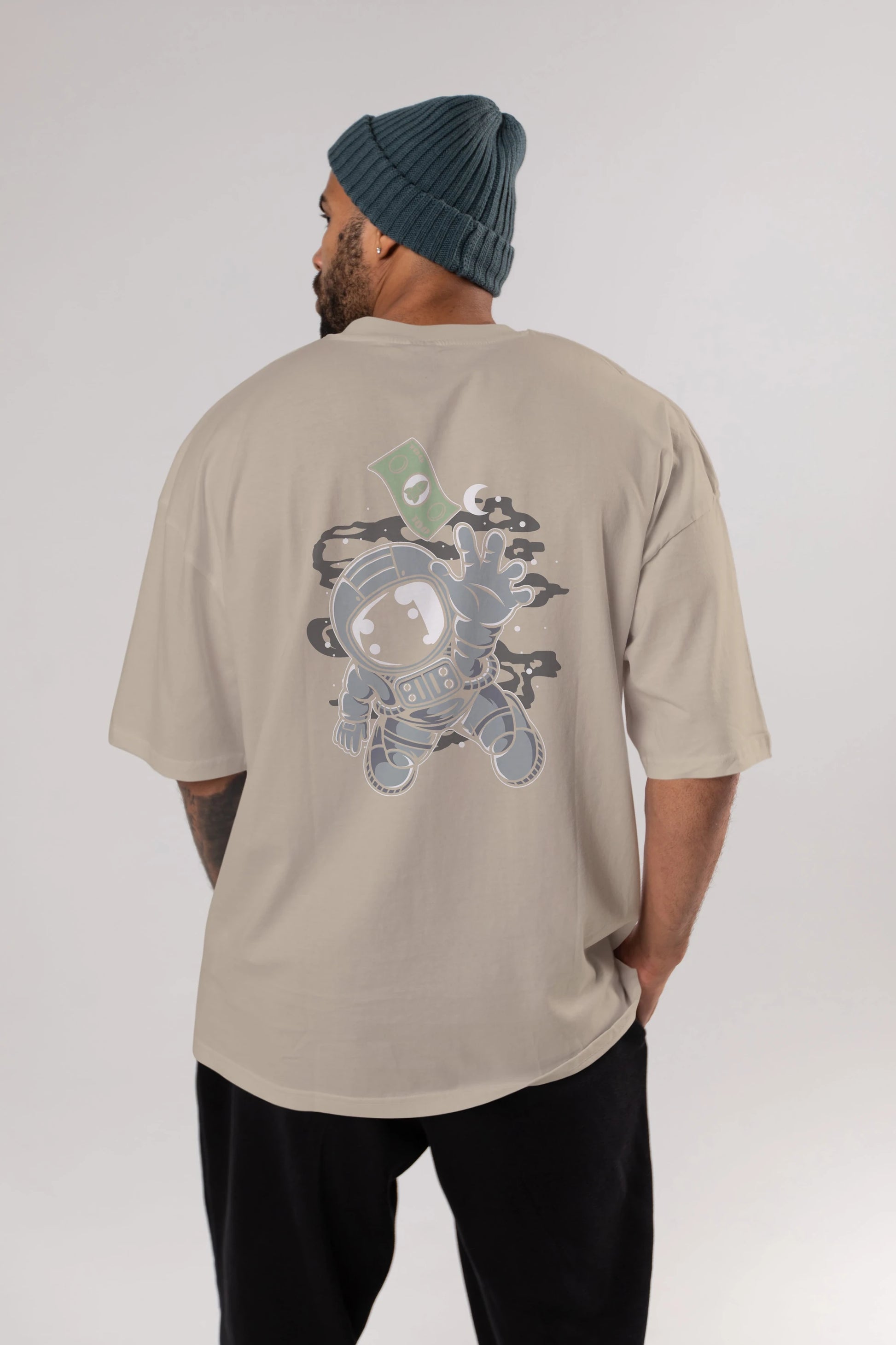 Astronaut Dollar Arka Baskılı Oversize t-shirt Erkek Kadın Unisex