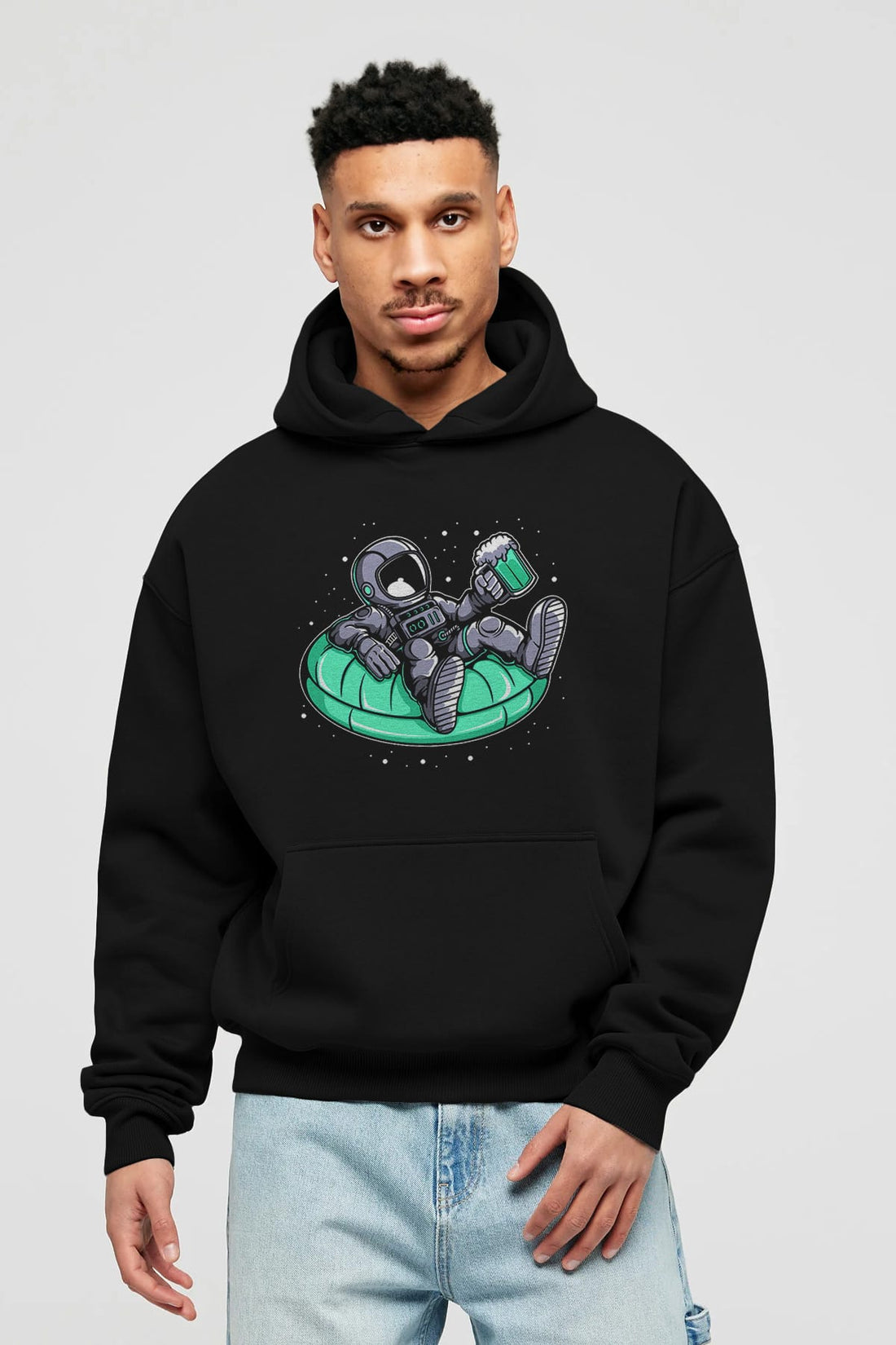 Astronaut Pool Float Ön Baskılı Hoodie Oversize Kapüşonlu Sweatshirt Erkek Kadın Unisex