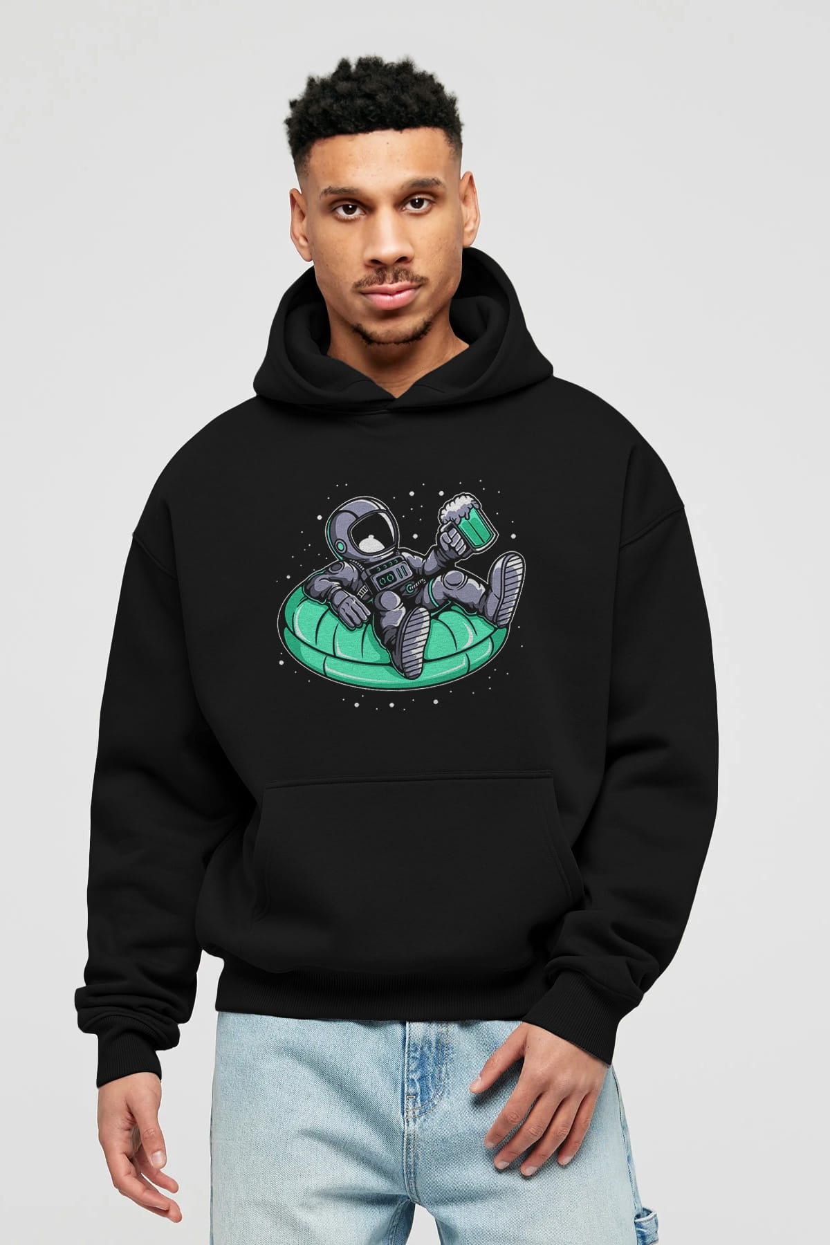 Astronaut Pool Float Ön Baskılı Hoodie Oversize Kapüşonlu Sweatshirt Erkek Kadın Unisex