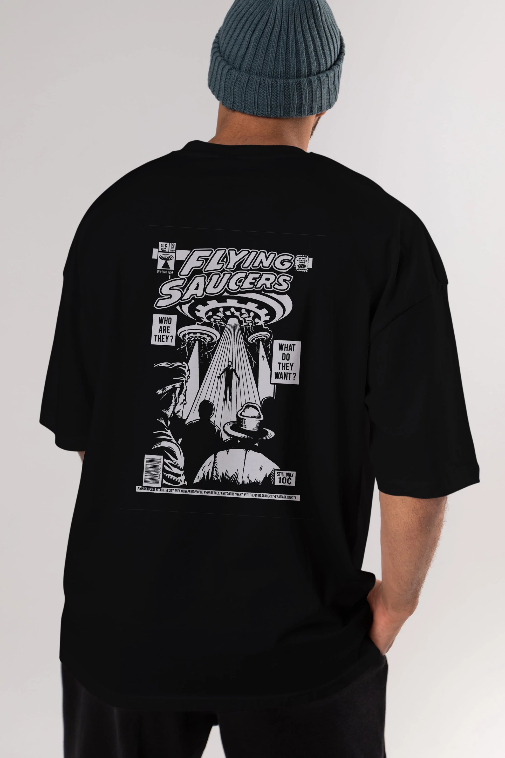 UFO Arka Baskılı Oversize t-shirt Erkek Kadın Unisex %100 Pamuk