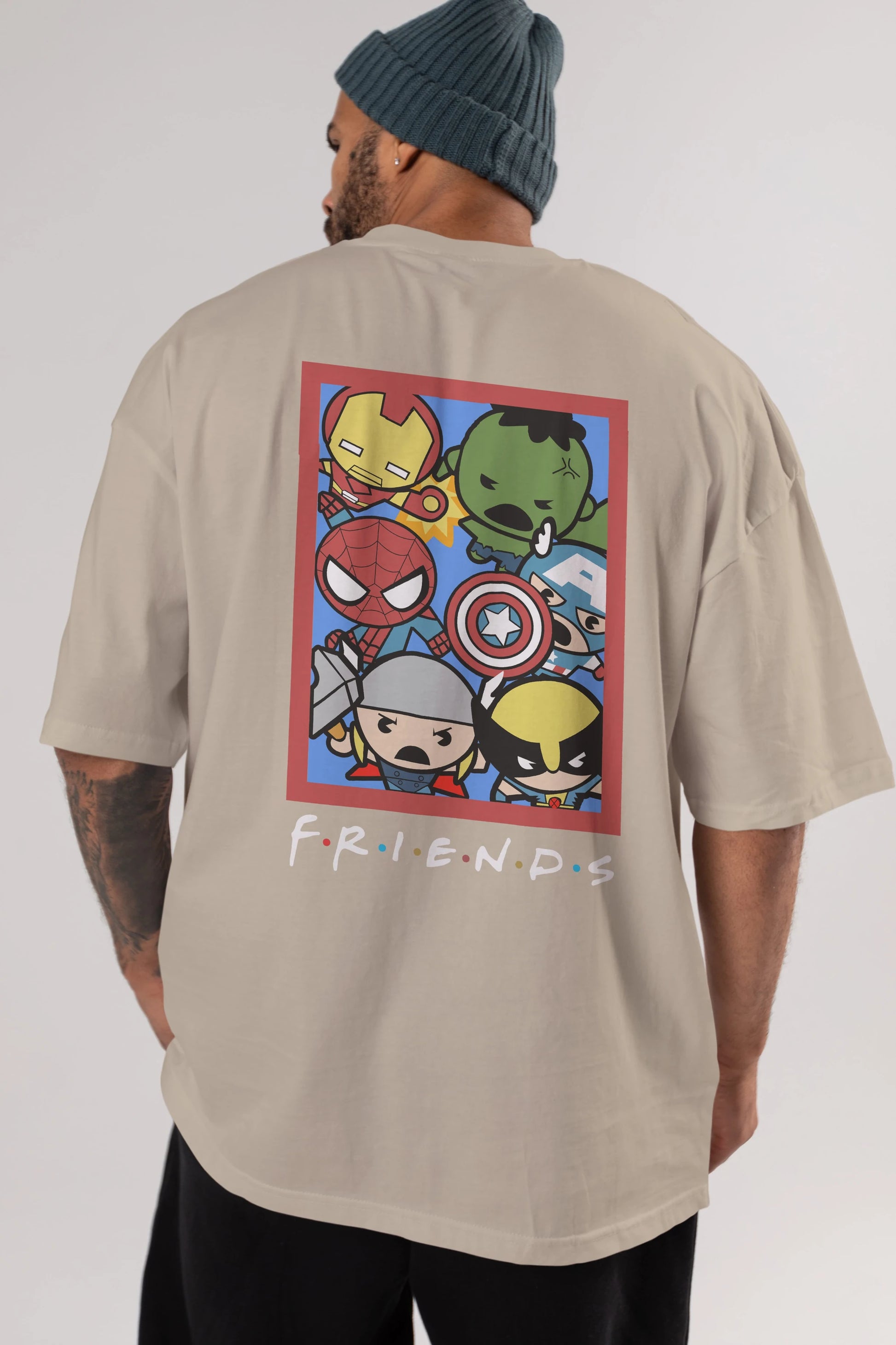 Friends Avenger Arka Baskılı Oversize t-shirt Erkek Kadın Unisex %100 Pamuk Bisiklet Yaka tişort