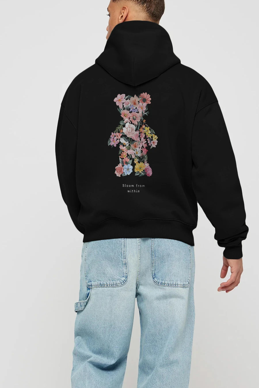 Bloom from Bear Arka Baskılı Hoodie Oversize Kapüşonlu Sweatshirt Erkek Kadın Unisex