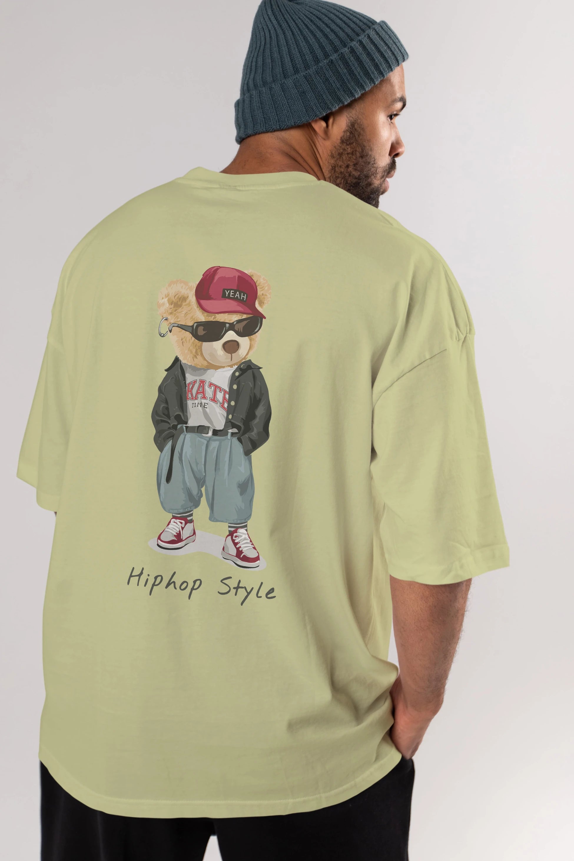 Teddy Bear Hiphop Style Arka Baskılı Oversize t-shirt Erkek Kadın Unisex %100 Pamuk