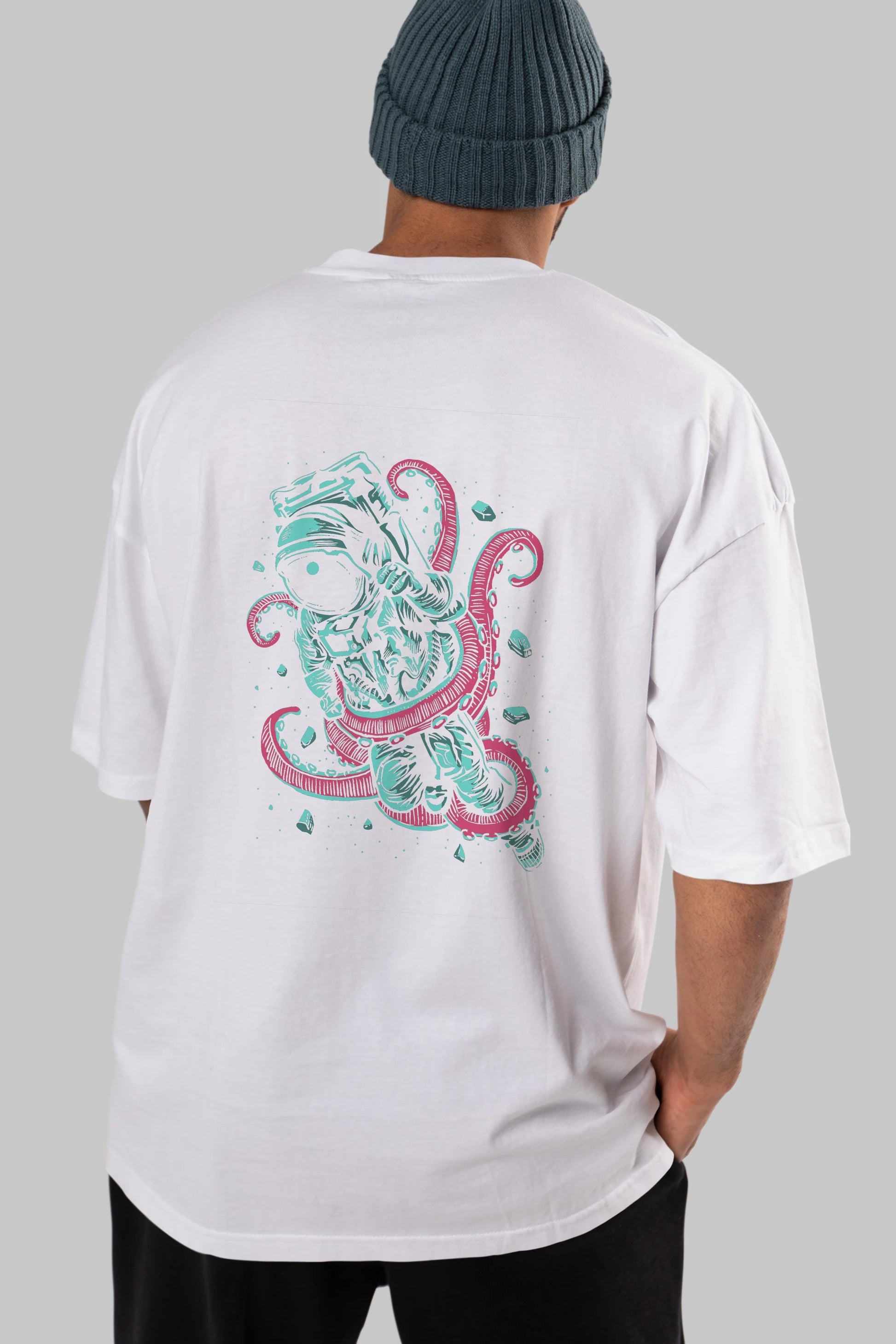 Astronaut Octopus Arka Baskılı Oversize t-shirt Erkek Kadın Unisex %100 Pamuk
