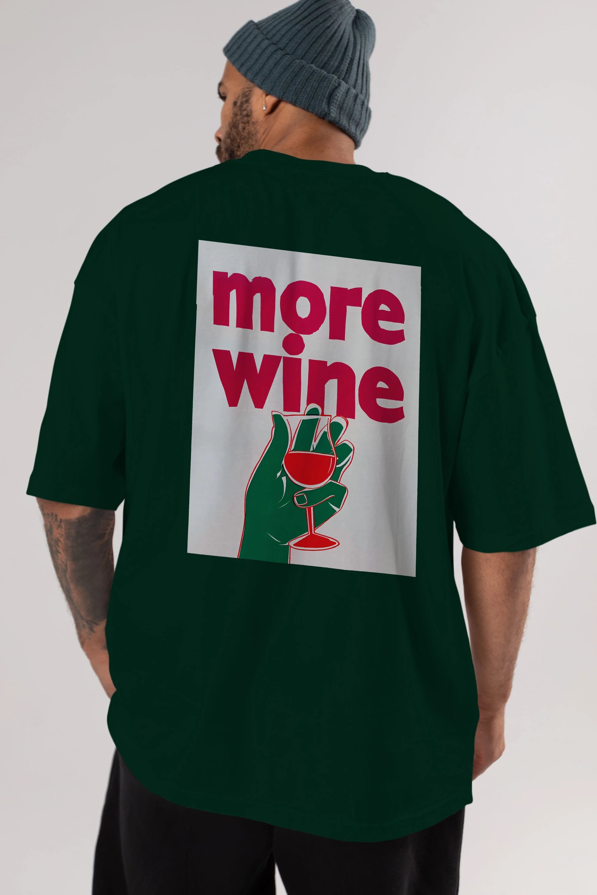 More Wine 3 Arka Baskılı Oversize t-shirt Erkek Kadın Unisex %100 Pamuk Bisiklet Yaka tişort