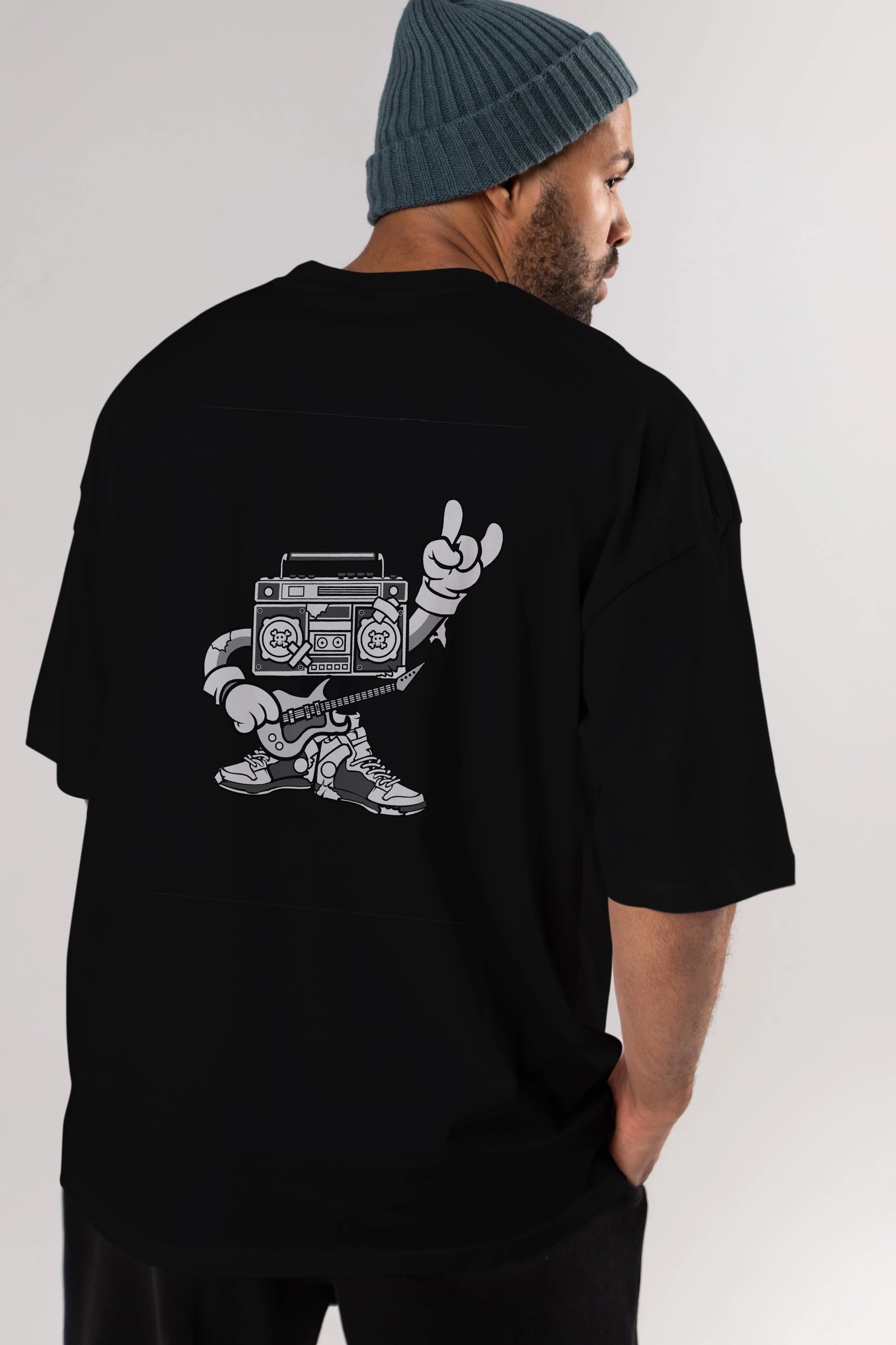 Boombox Rockstar Arka Baskılı Oversize t-shirt Erkek Kadın Unisex %100 Pamuk tişort