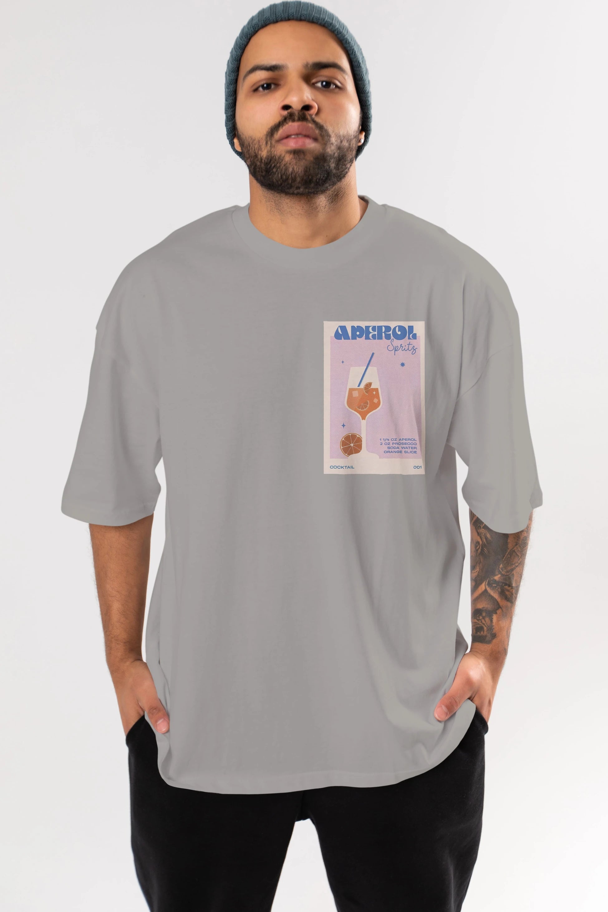 Aperol Spritz Ön Sol Baskılı Oversize t-shirt Erkek Kadın Unisex %100 Pamuk Bisiklet Yaka tişort