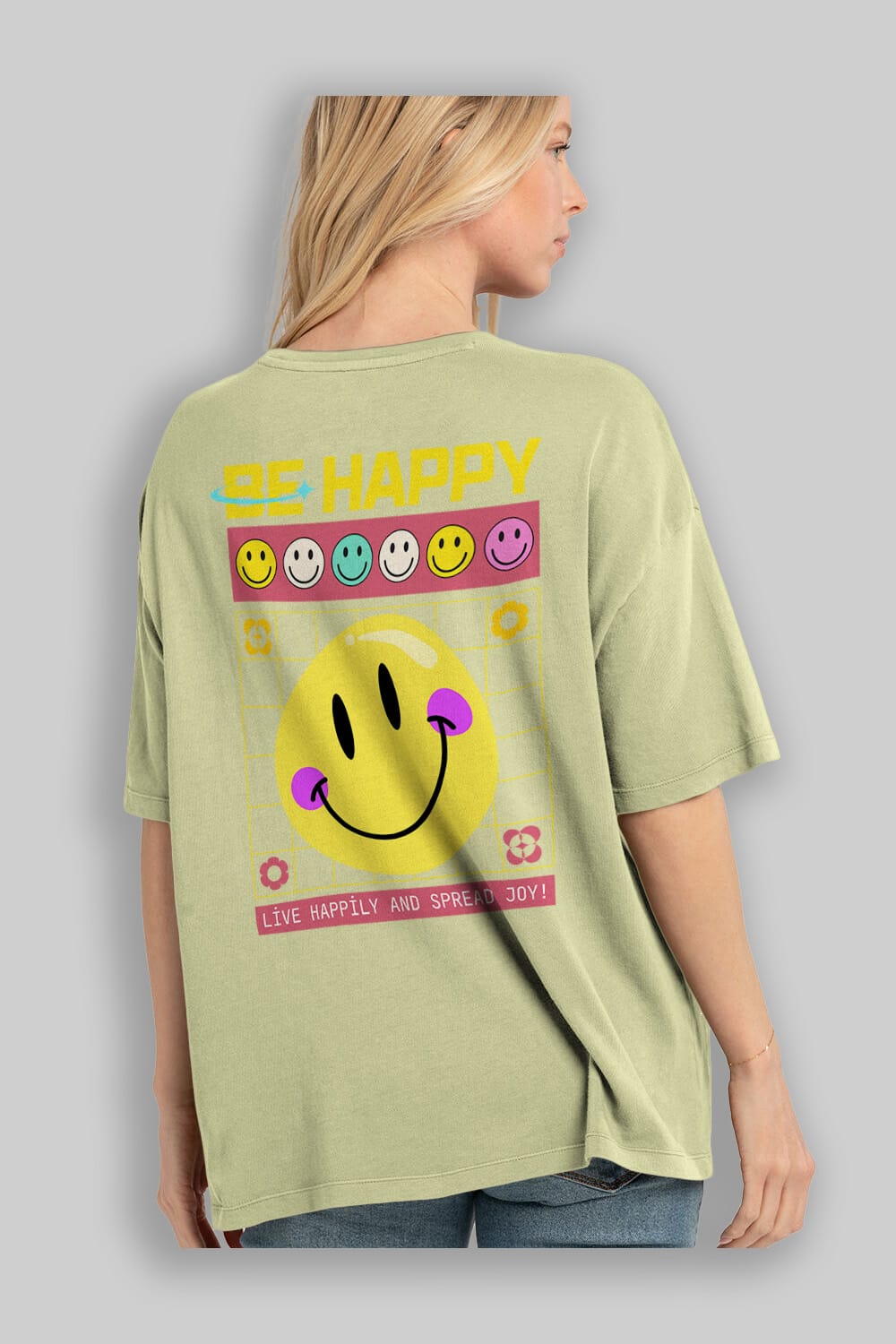 Be Happy Yazılı Arka Baskılı Oversize t-shirt Erkek Kadın Unisex