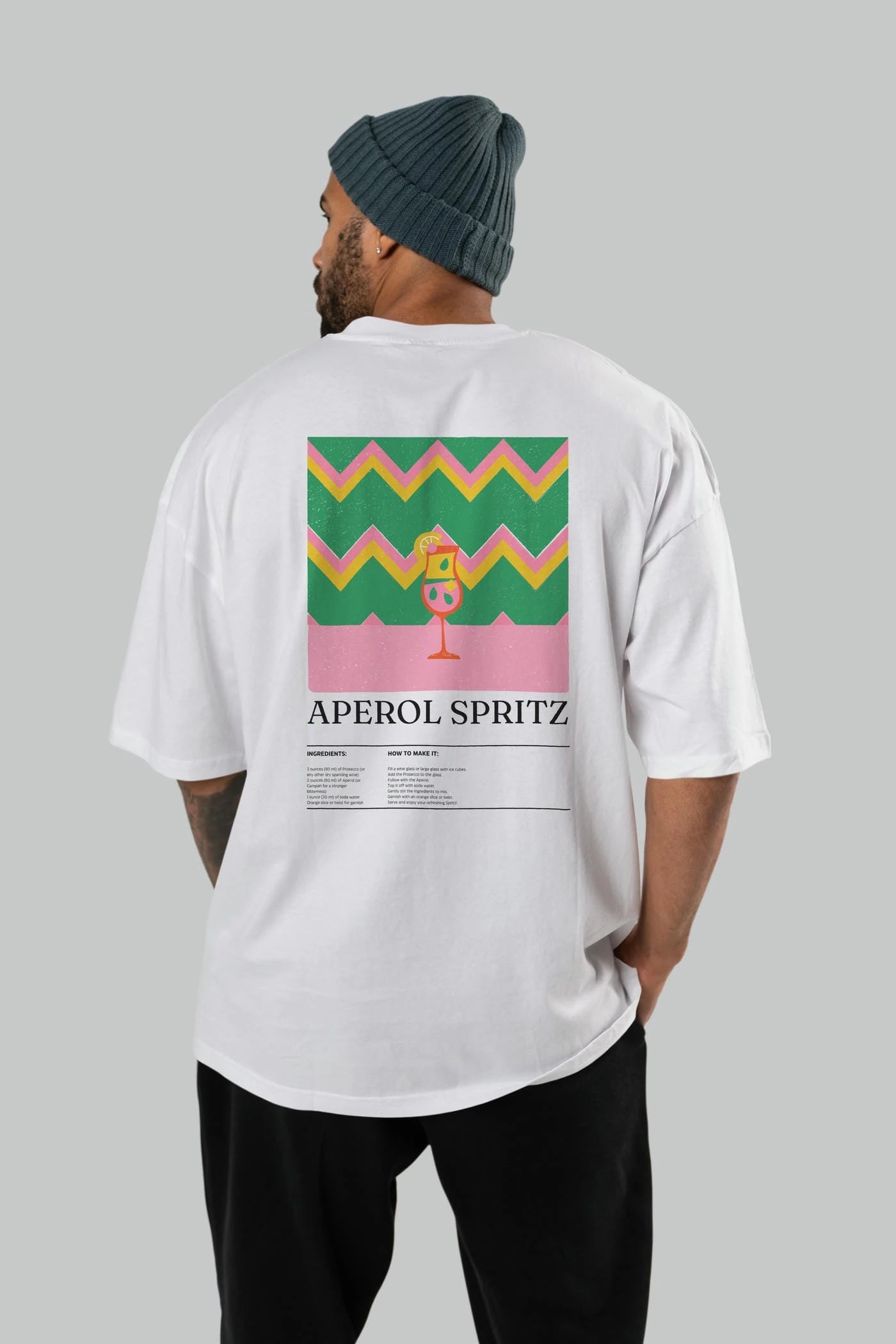 Aperol Spritz Kokteyl Serisi Arka Baskılı Oversize t-shirt Erkek Kadın %100 Pamuk Bisiklet Yaka tişort