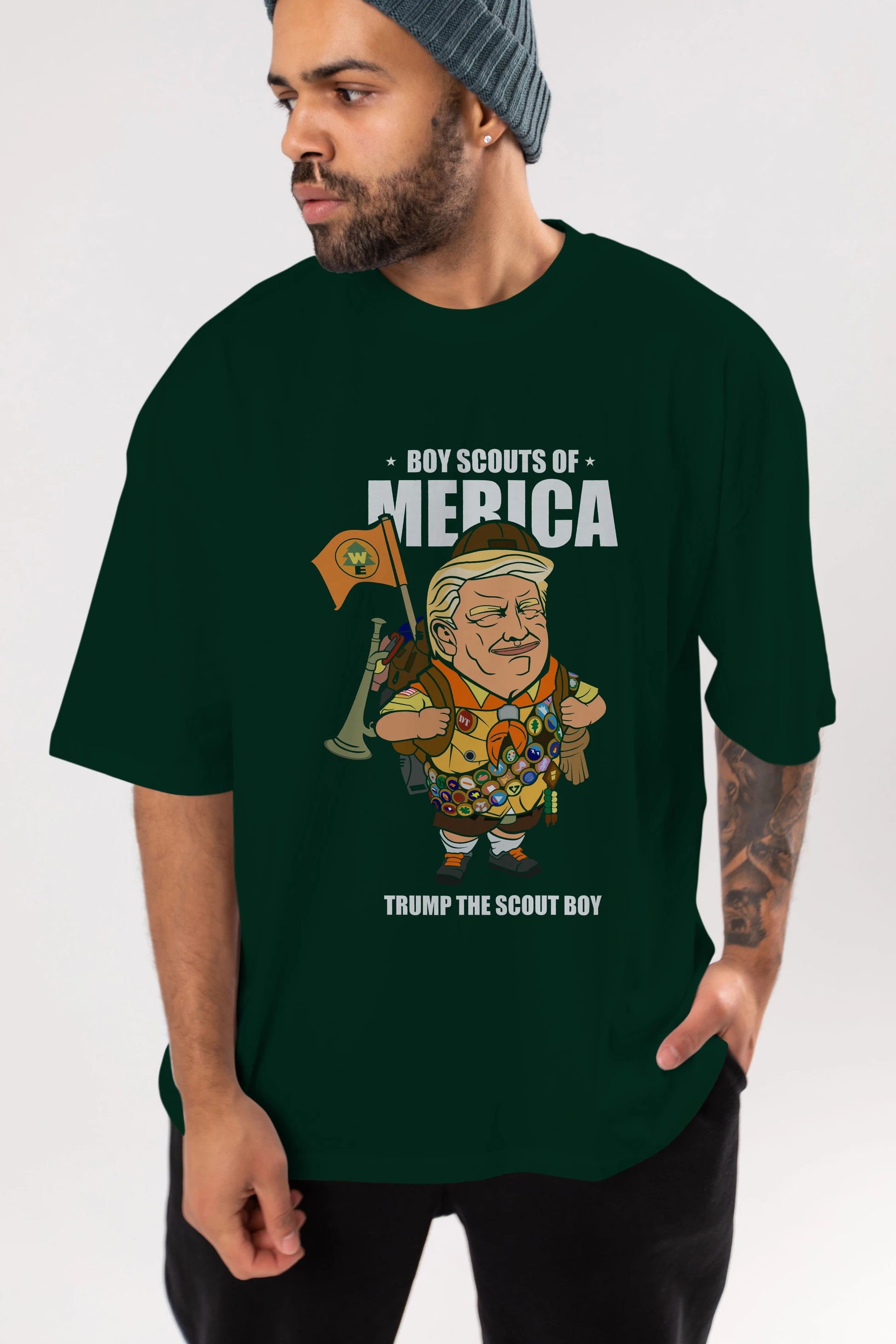 Trump Scout Boy Ön Baskılı Oversize t-shirt Erkek Kadın Unisex %100 Pamuk tişort