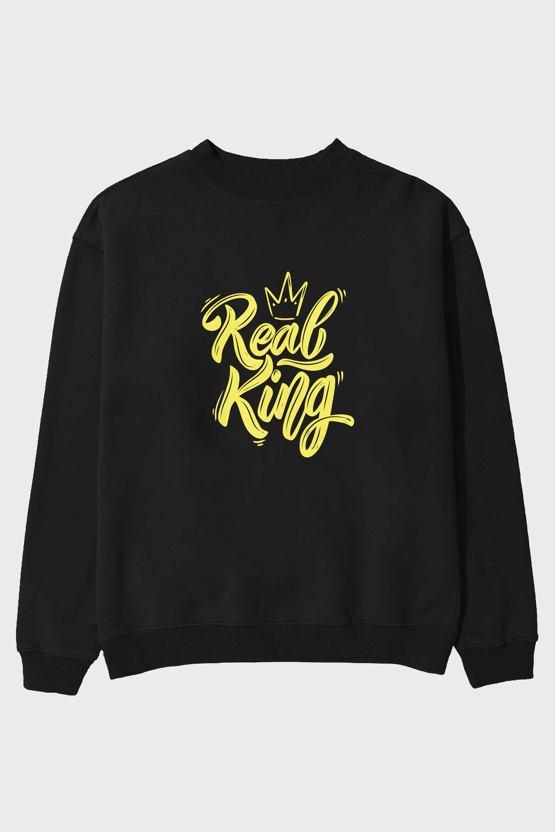 Real King Yazılı Ön Baskılı Oversize Sweatshirt Erkek Kadın Unisex