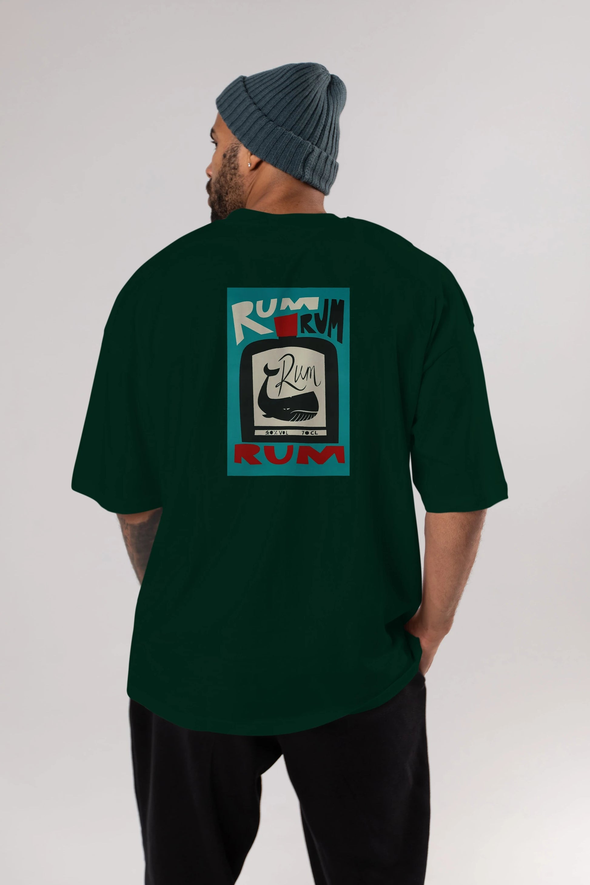 Rum Arka Baskılı Oversize t-shirt Erkek Kadın Unisex %100 Pamuk Bisiklet Yaka tişort