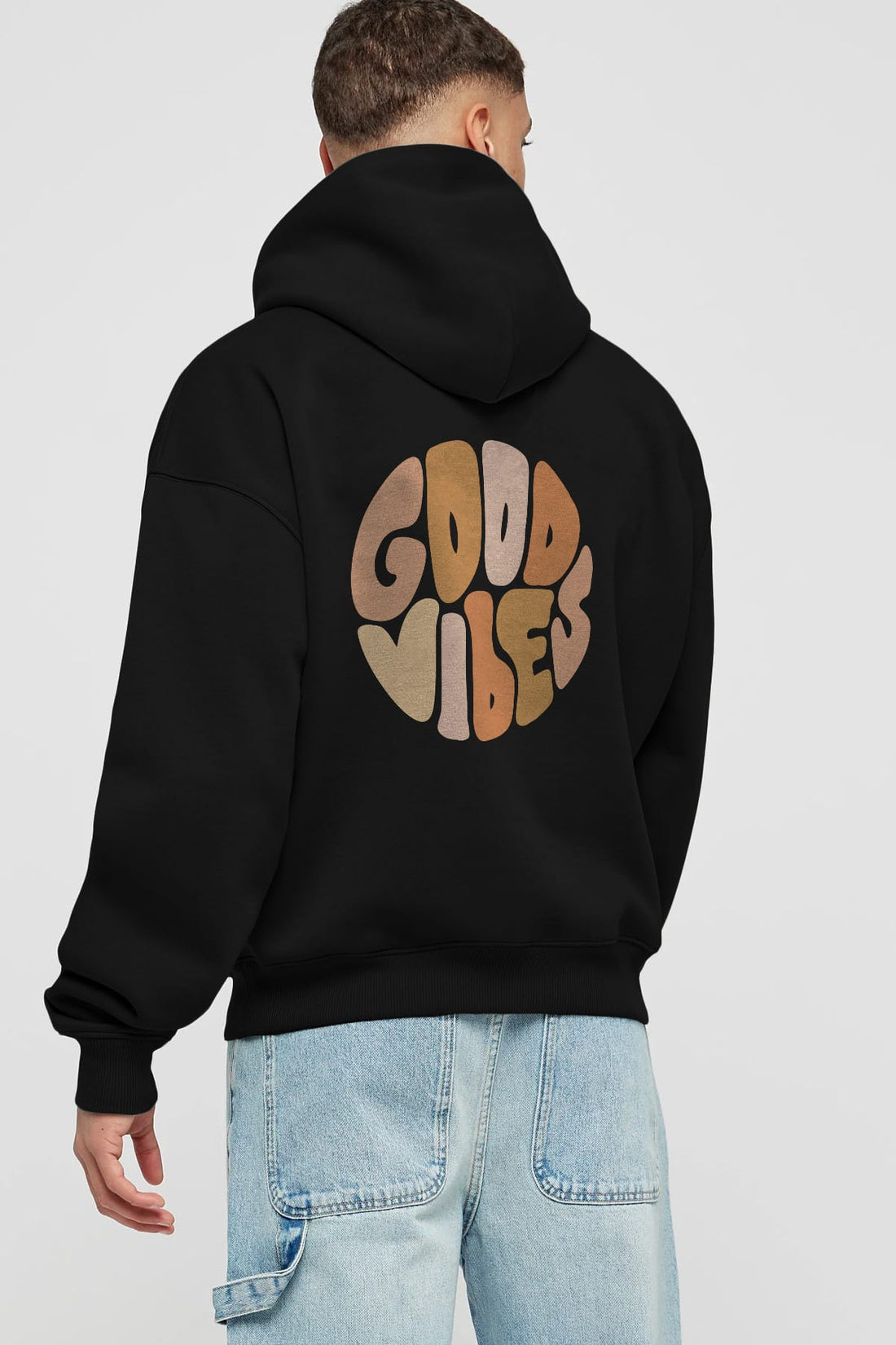 Good Vibes Yazılı 3 Arka Baskılı Oversize Hoodie Kapüşonlu Sweatshirt Erkek Kadın Unisex