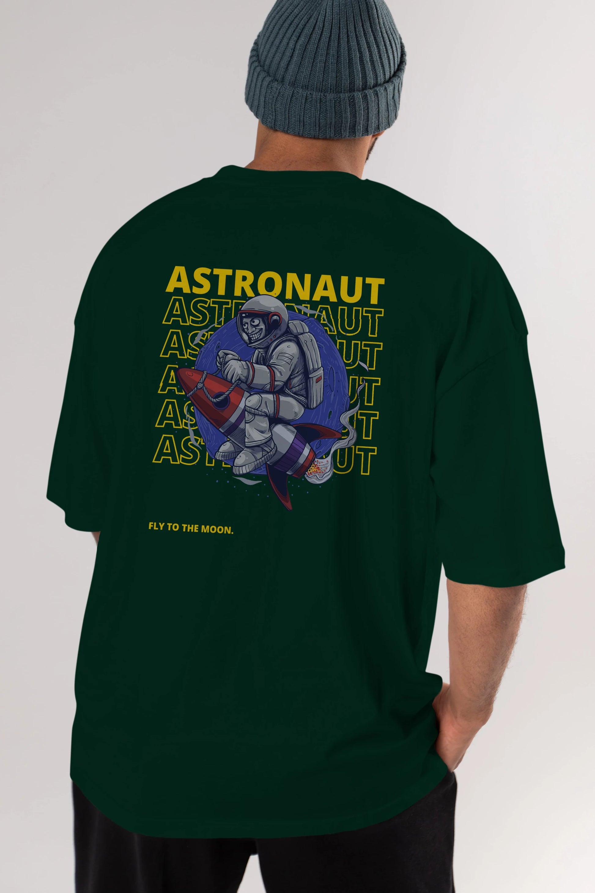Astronaut Fly to the Moon Yazılı Arka Baskılı Oversize t-shirt Erkek Kadın Unisex