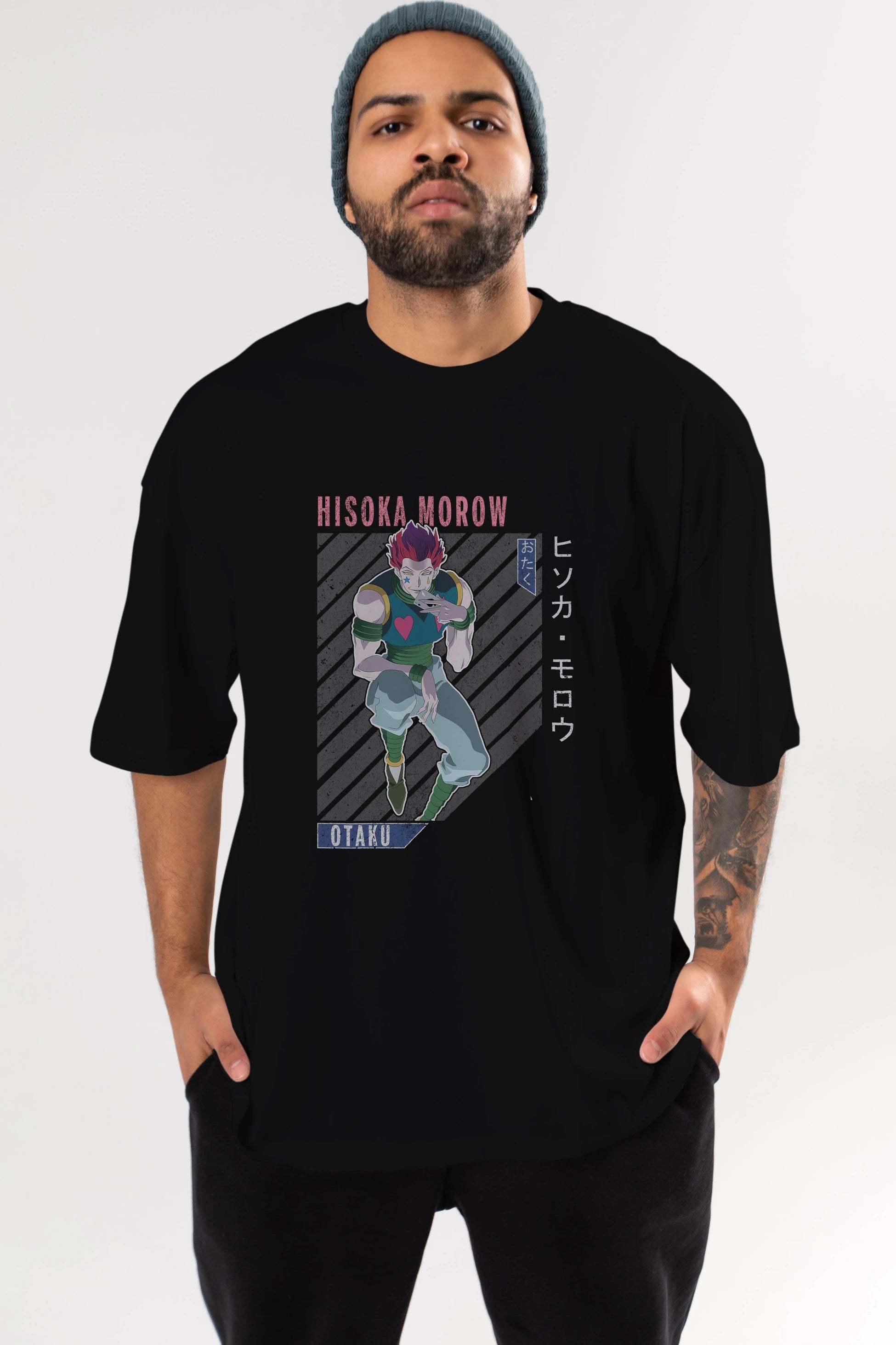 Hisoka Morow 2 2 Anime Ön Baskılı Oversize t-shirt %100 pamuk Erkek Kadın Unisex