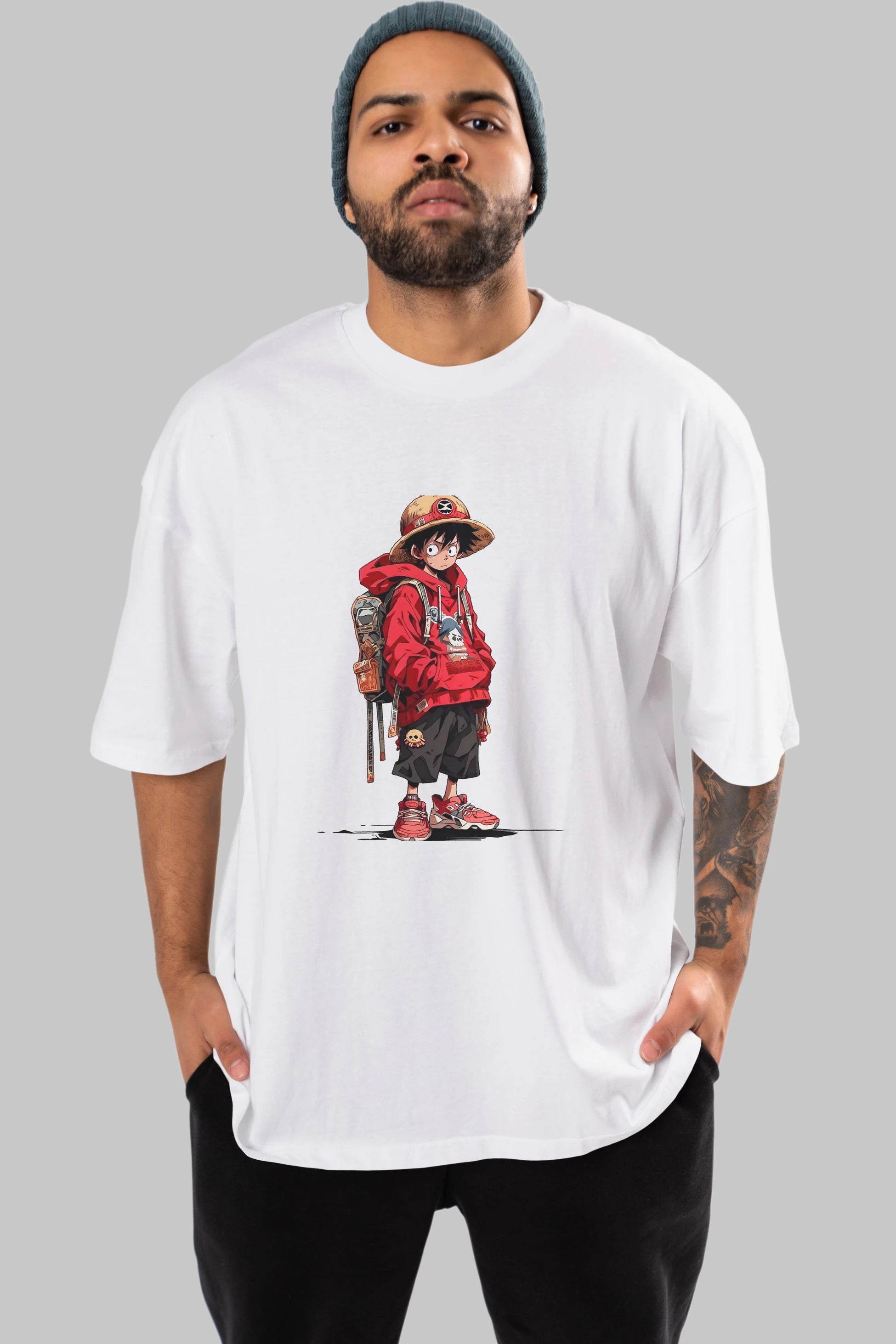 One Piece Ön Baskılı Oversize t-shirt Erkek Kadın Unisex %100 Pamuk Bisiklet Yaka tişort