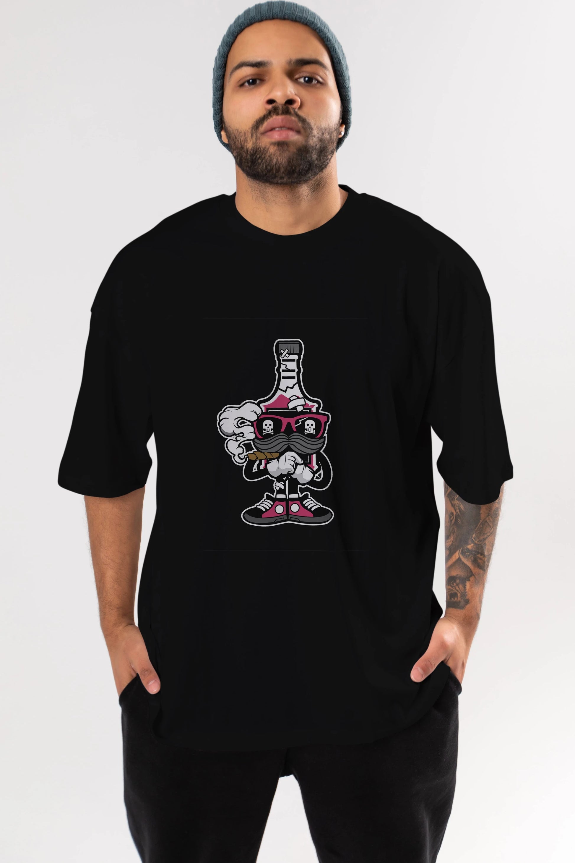 Vodka Bottle Ön Baskılı Oversize t-shirt Erkek Kadın Unisex %100 Pamuk tişort