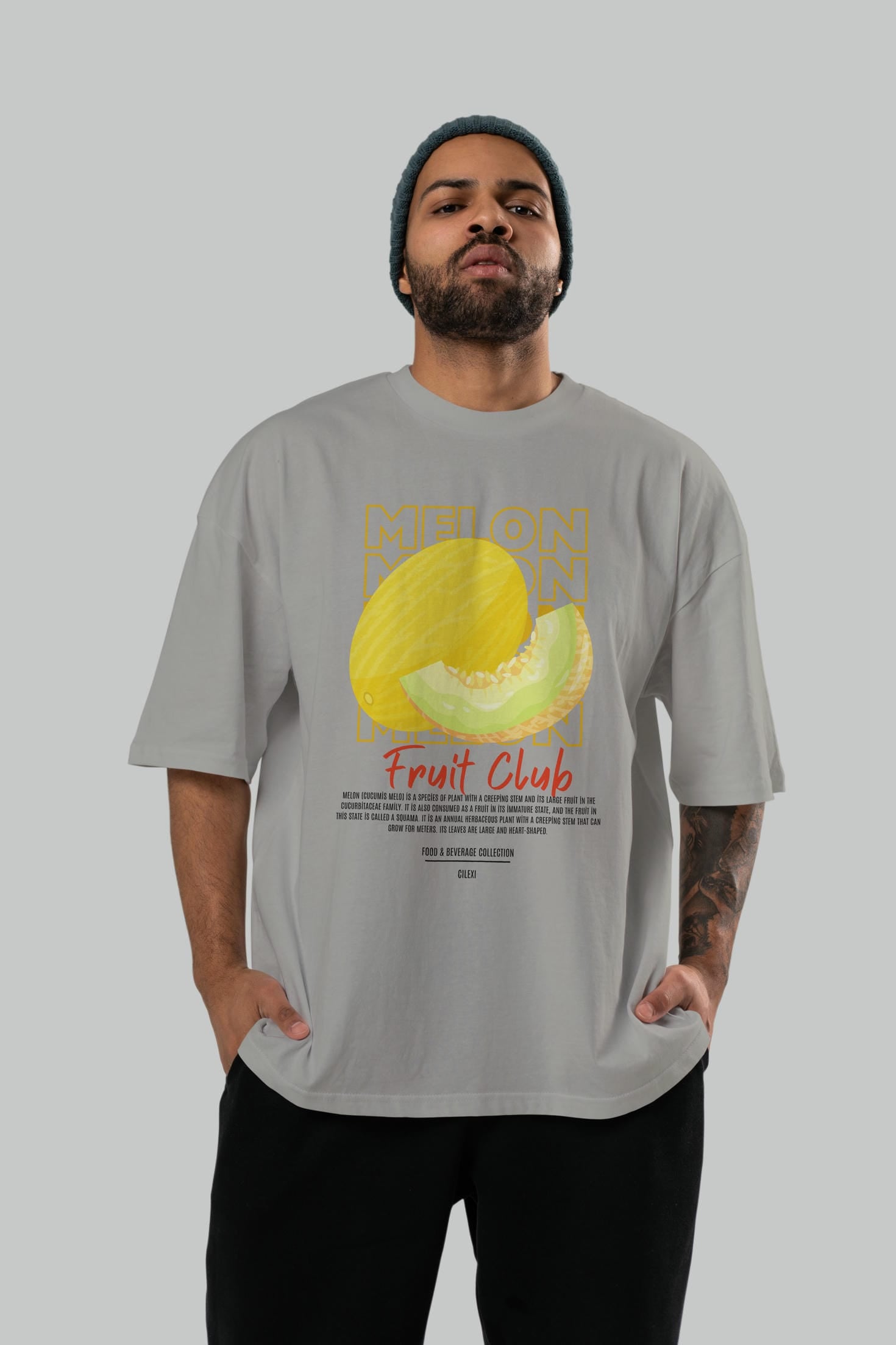 Melon Ön Baskılı Oversize t-shirt Erkek Kadın Pamuk Bisiklet Yaka tişort