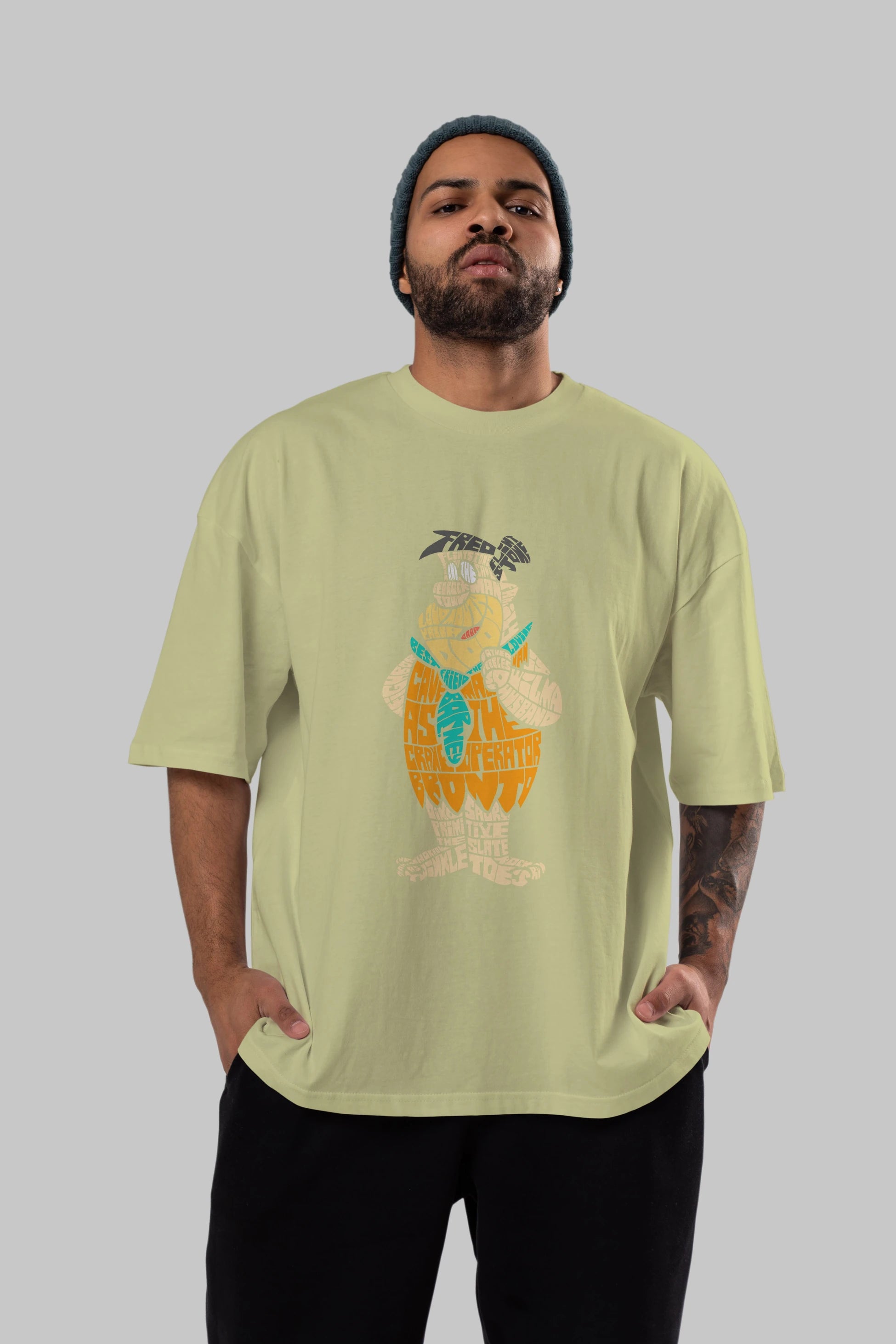 Fred Flintstone Ön Baskılı Oversize t-shirt %100 pamuk Erkek Kadın Unisex